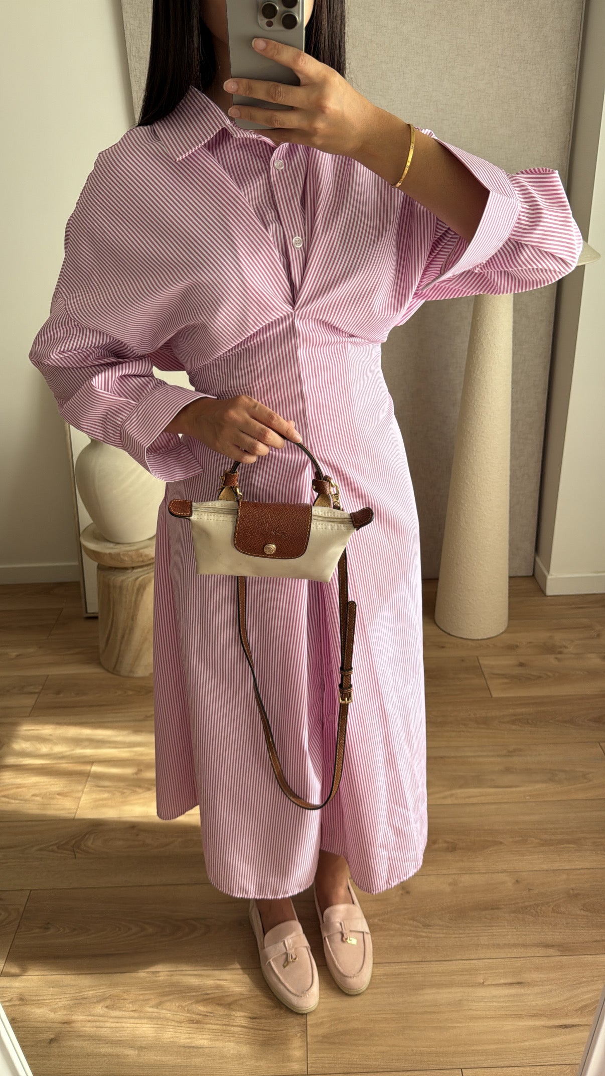 Longue robe chemise MAORA, version petite [ rose ]