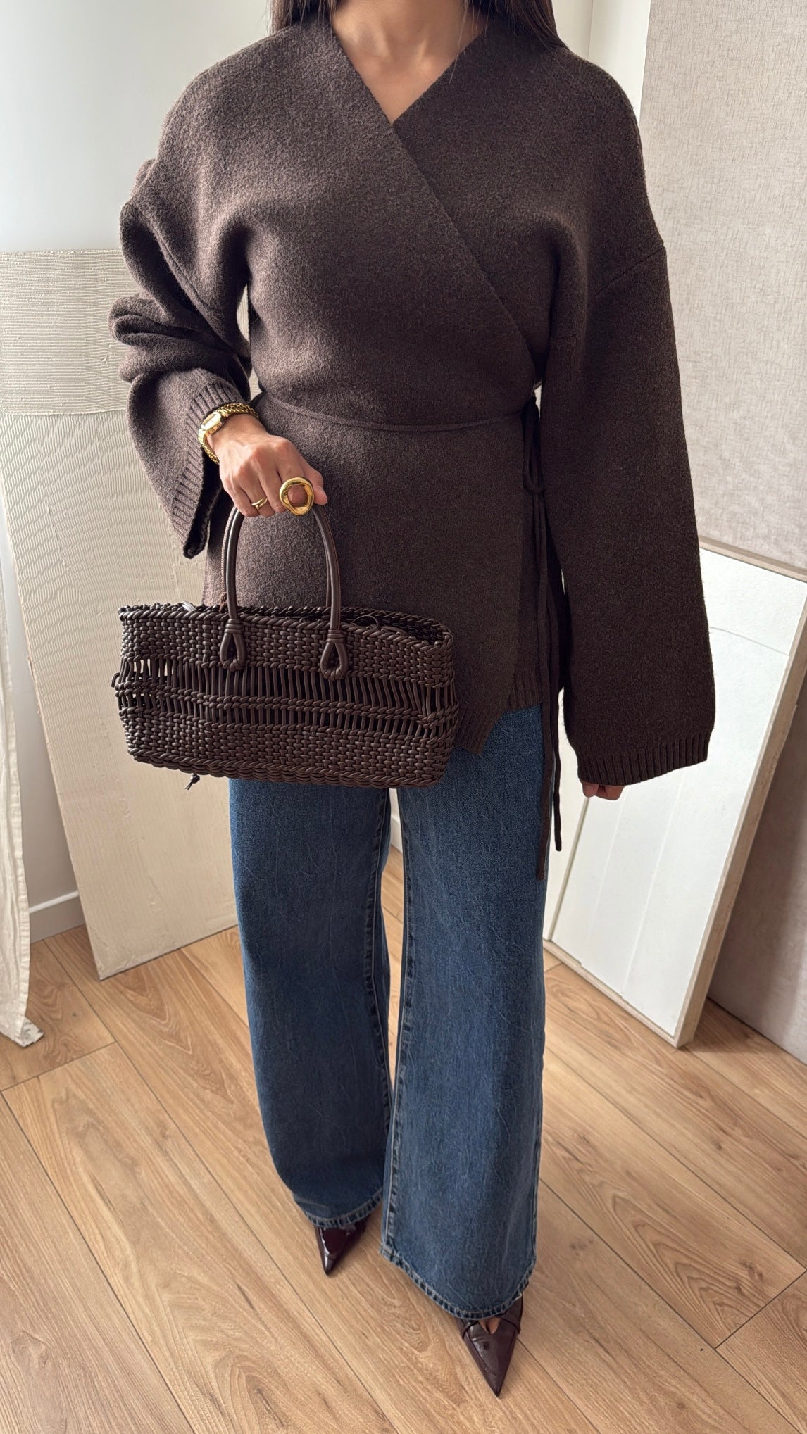 Pull cache coeur manche évasée [ marron ]