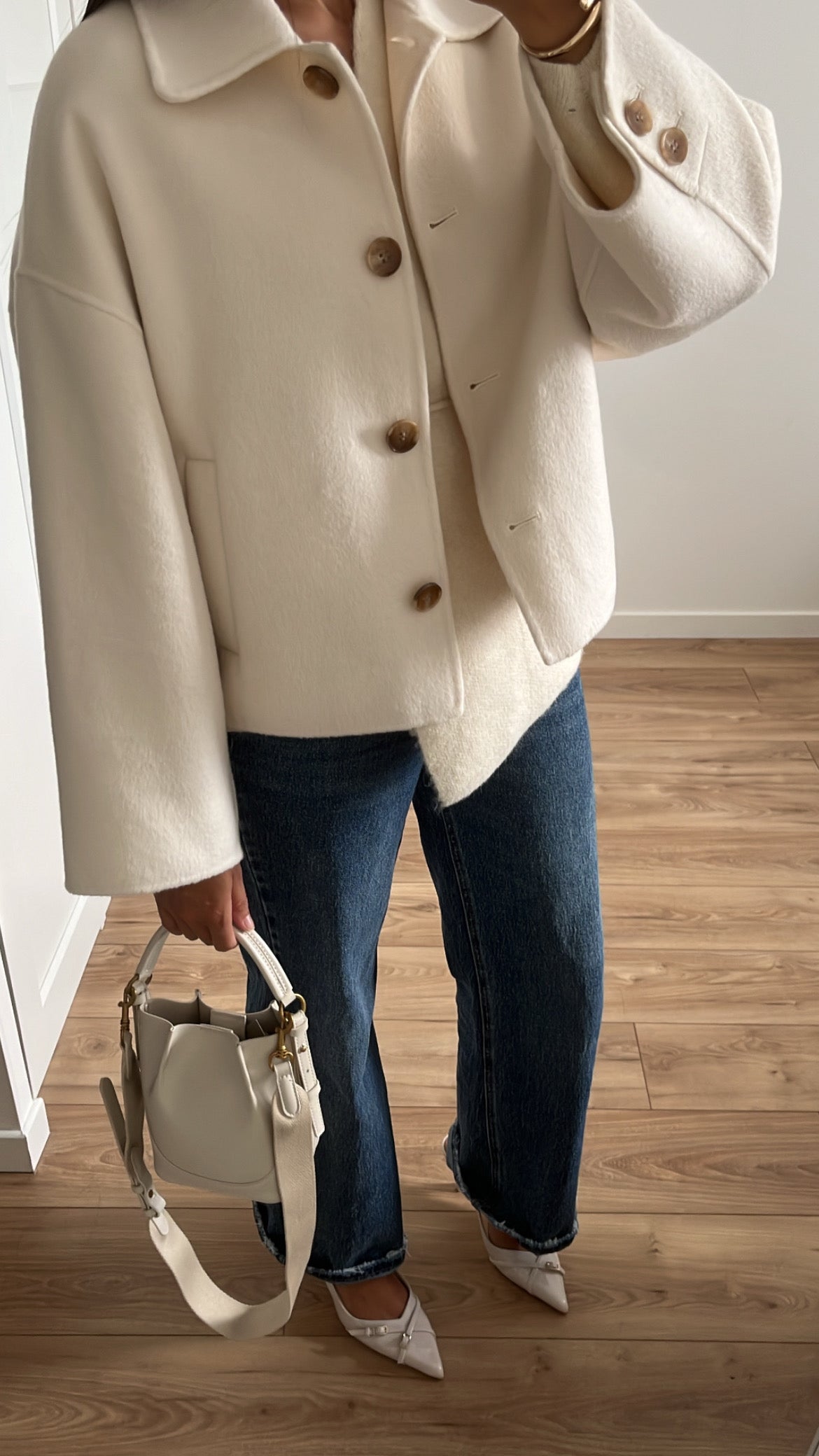 Manteau court en laine [ crème ]