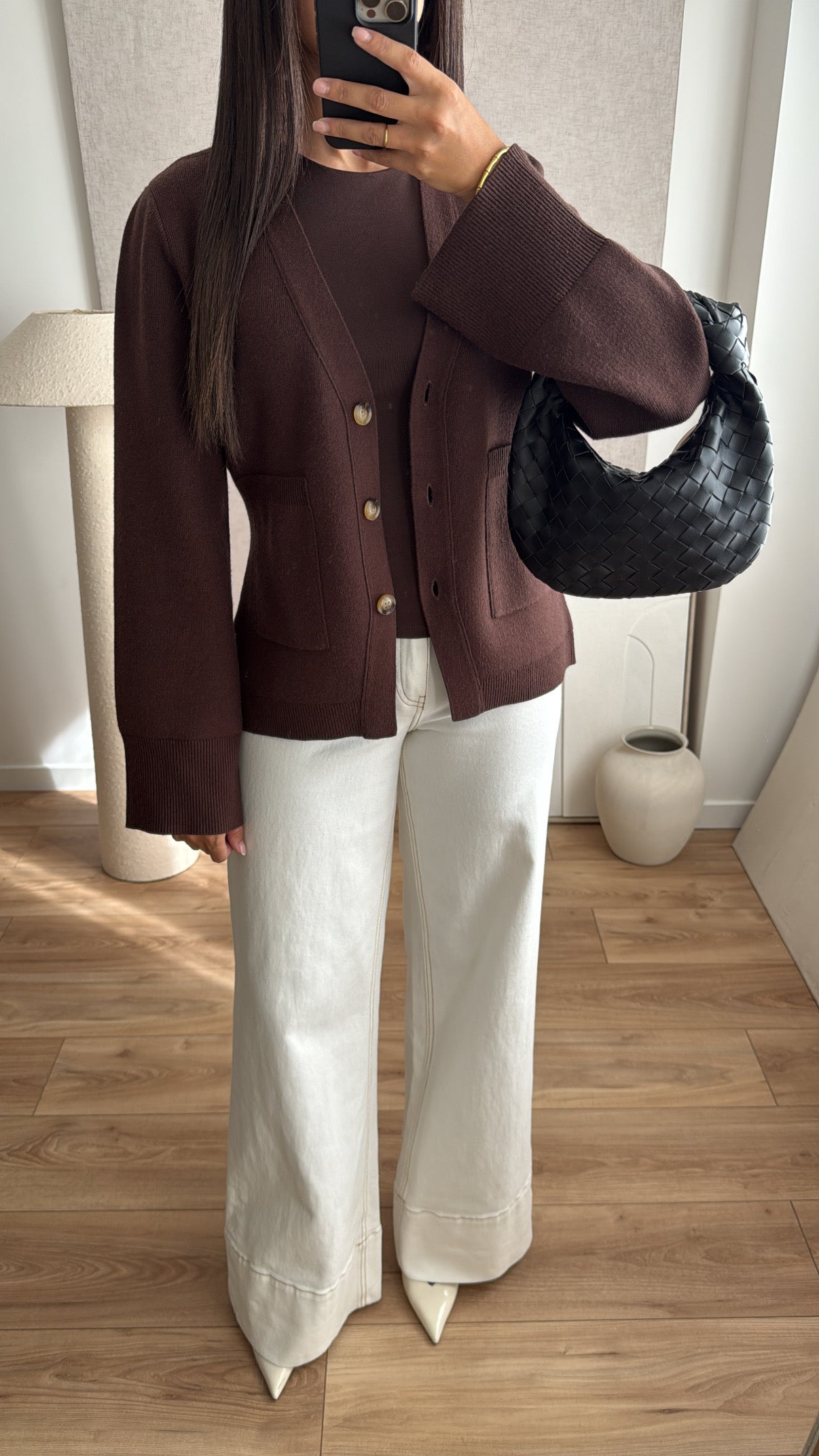 Cardigan cintré à la taille, avec manches évasées [COL V/ marron]