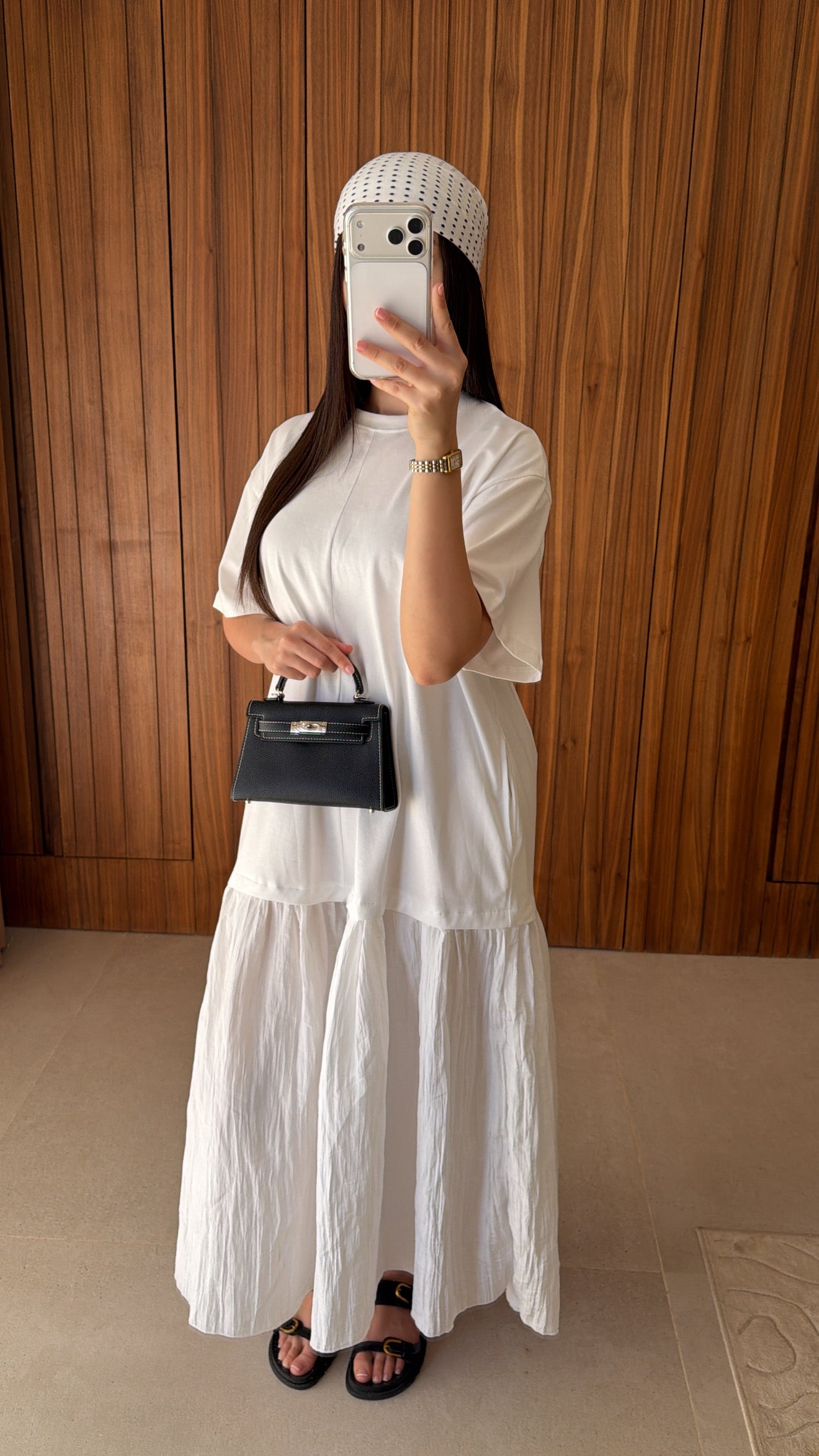 Longue robe bi-matière [blanc]