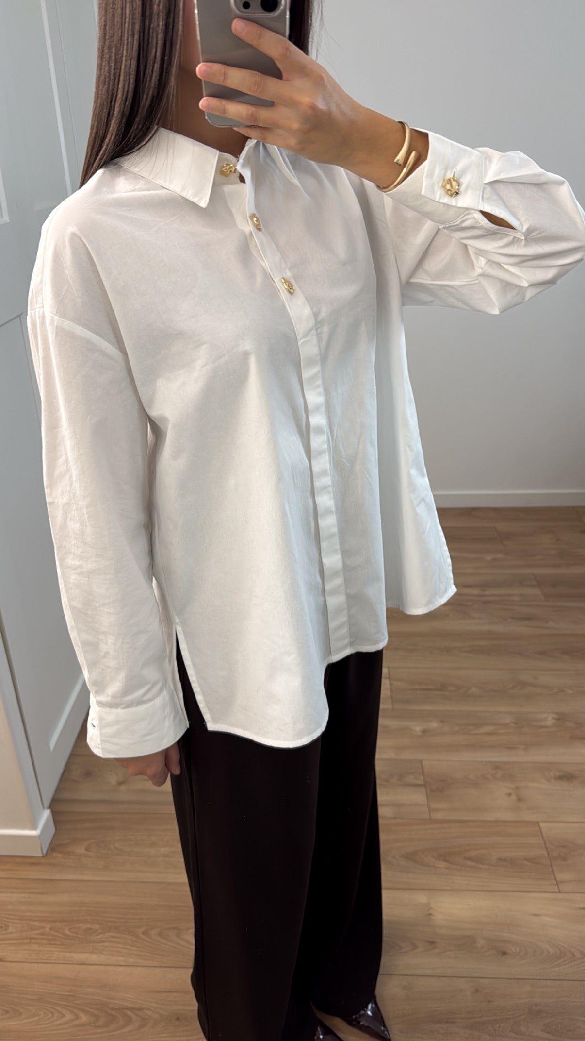 Chemise bouton doré [ blanc ]