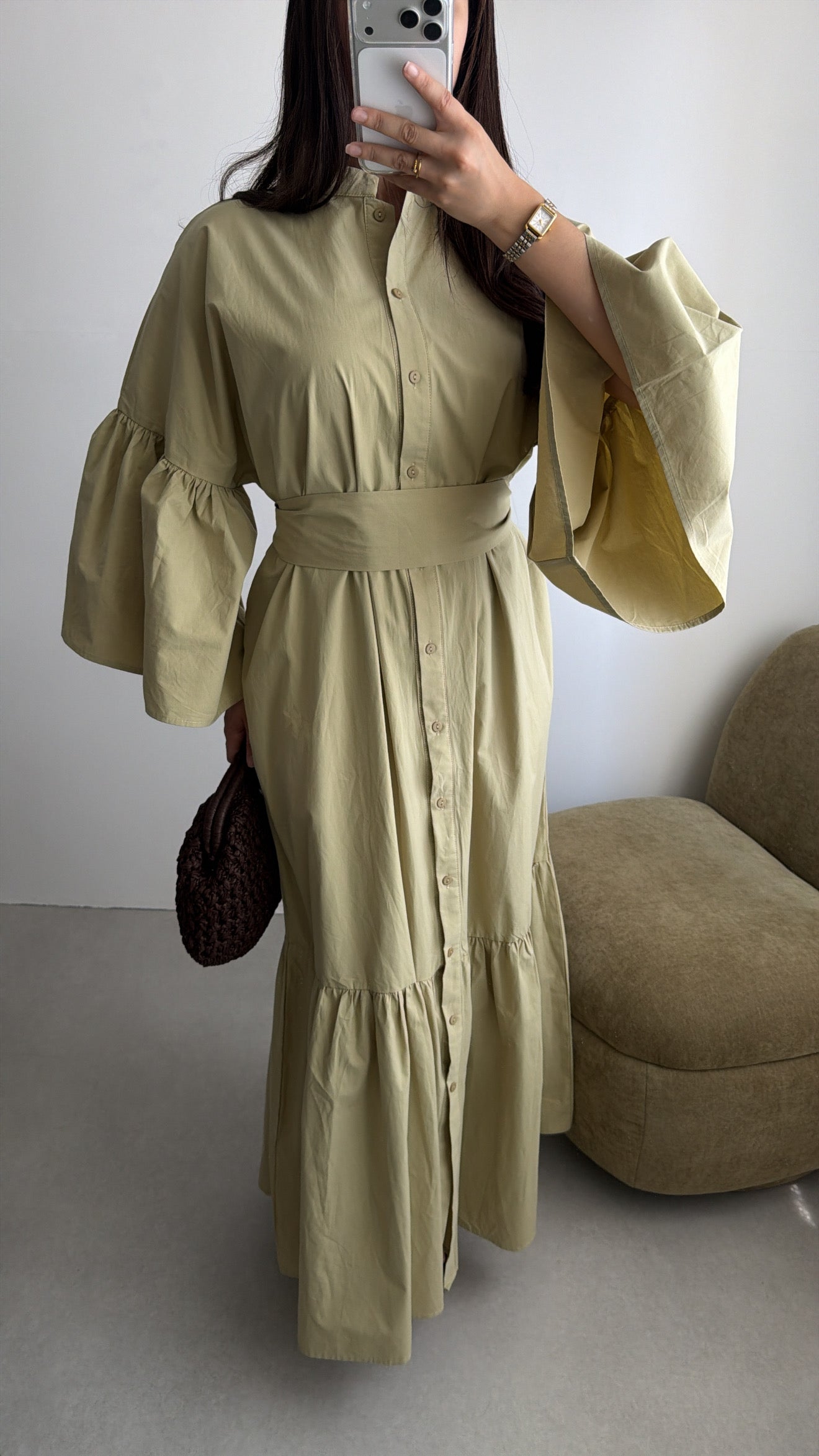 Robe longue loose en coton [kaki]
