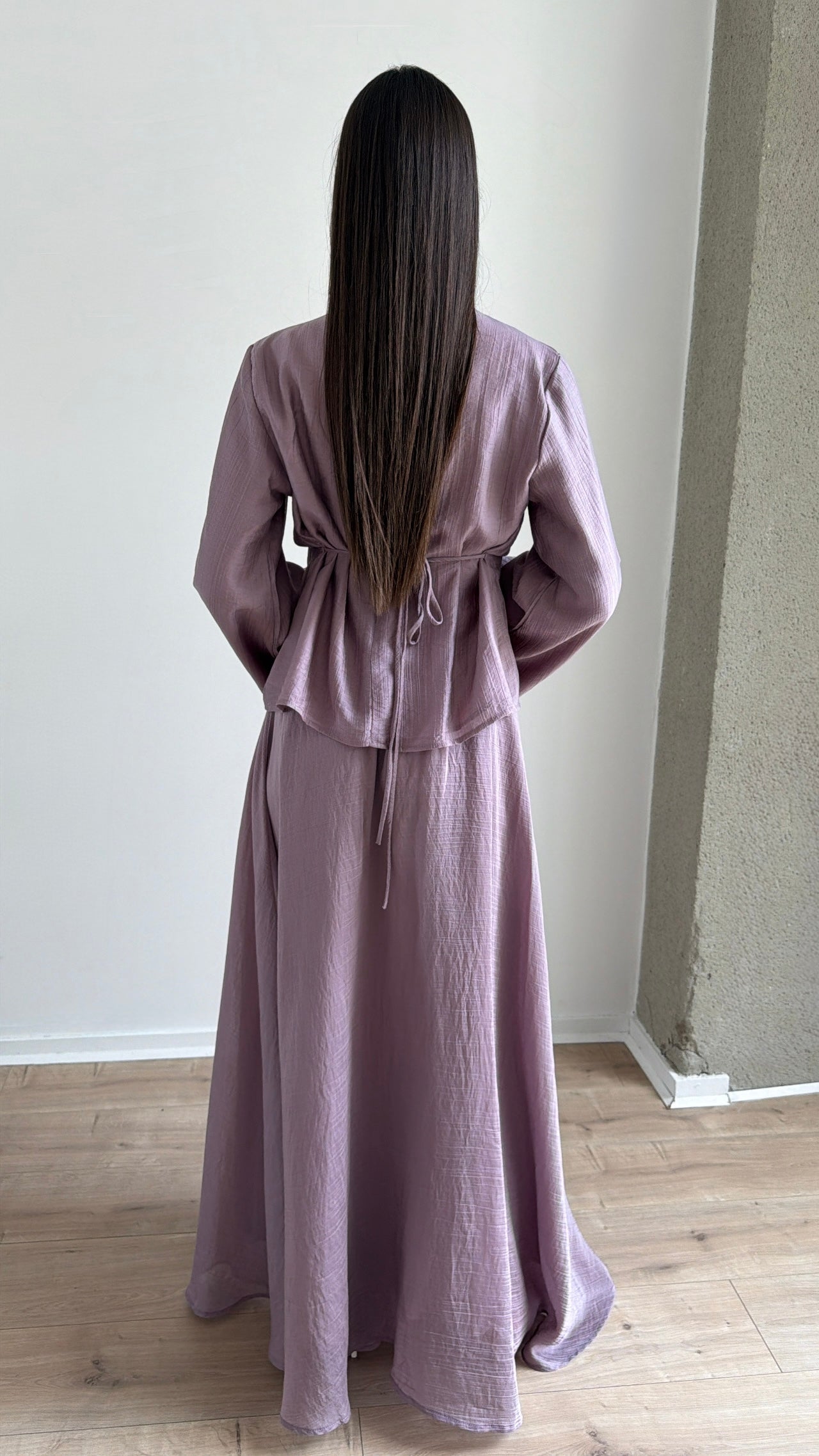 Ensemble jupe longue fluide et top cintré [prune]