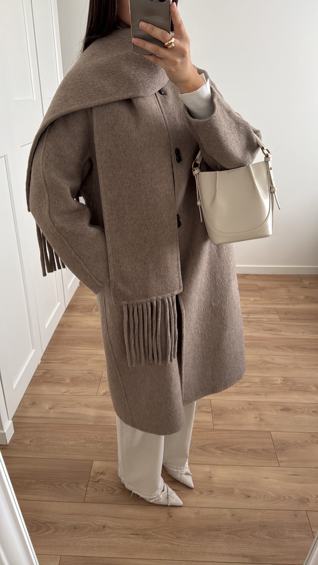 manteau avec écharpe 100% laine [ taupe ]