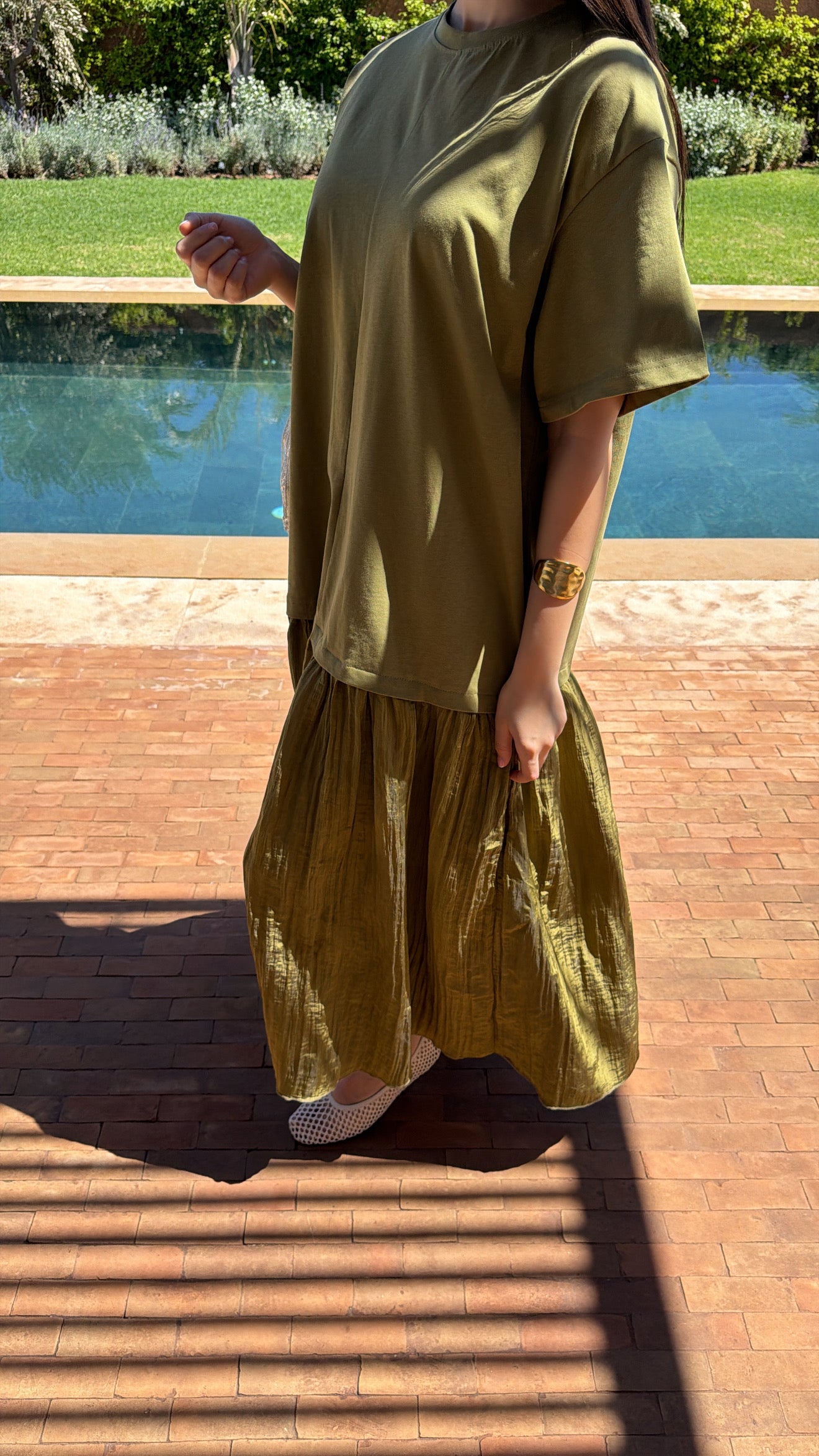 Longue robe bi-matière [vert]