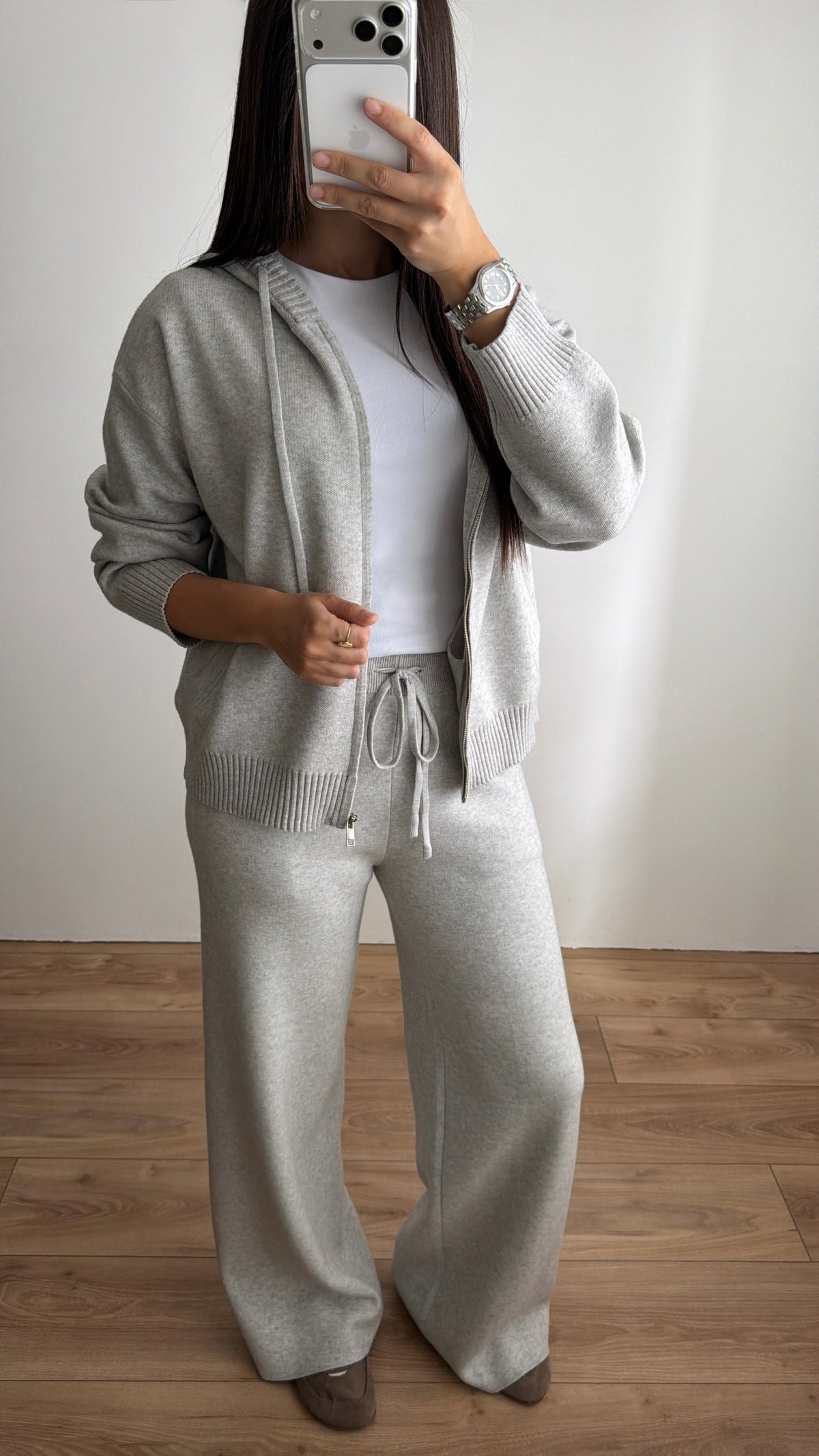 Ensemble en maille à capuche [gris]