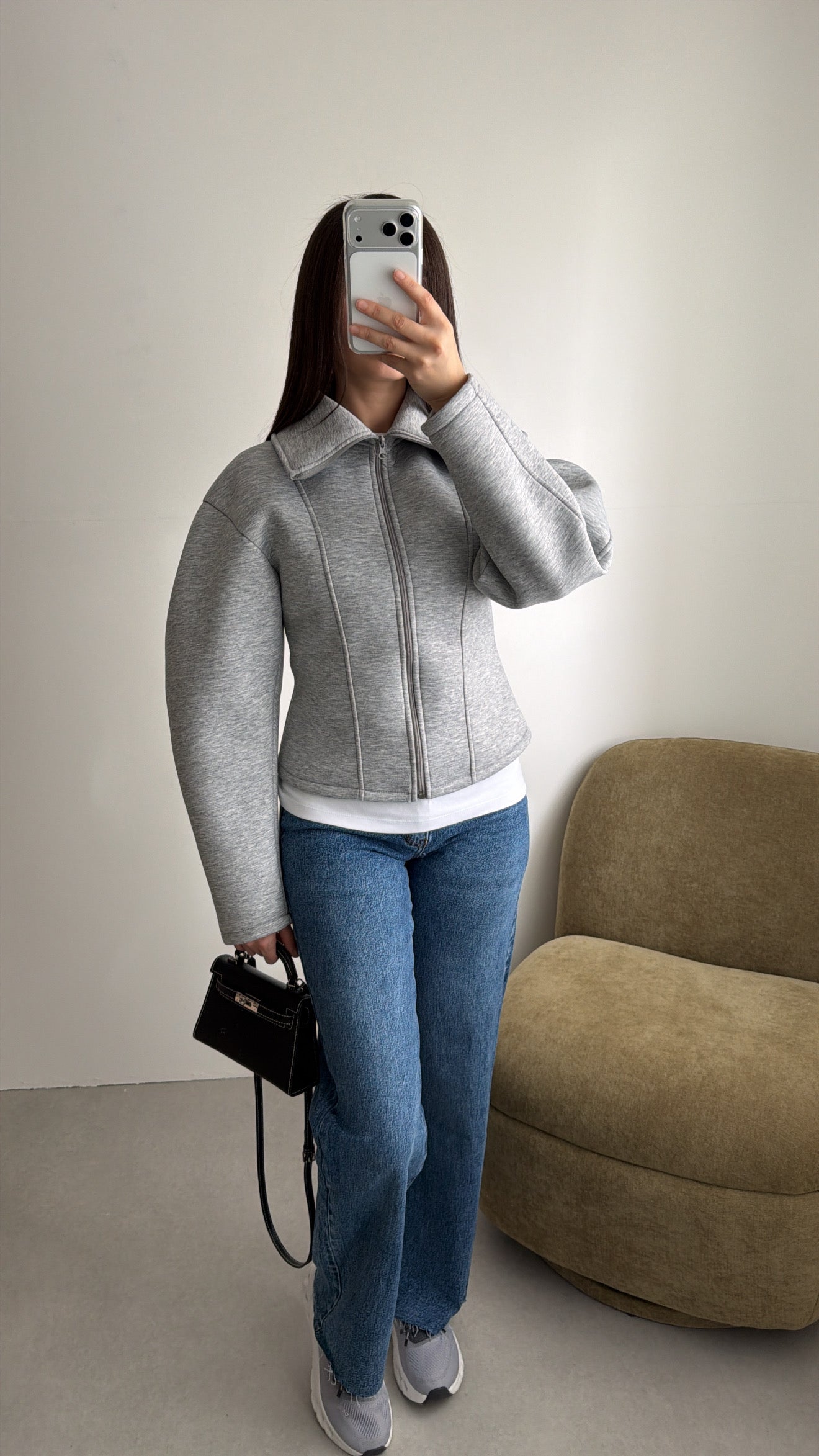 Veste cintrée à manches bouffantes [gris]