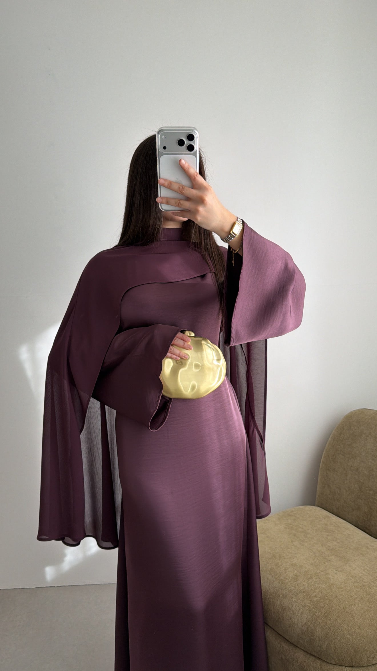 Longue robe à cape NELLA [Prune]