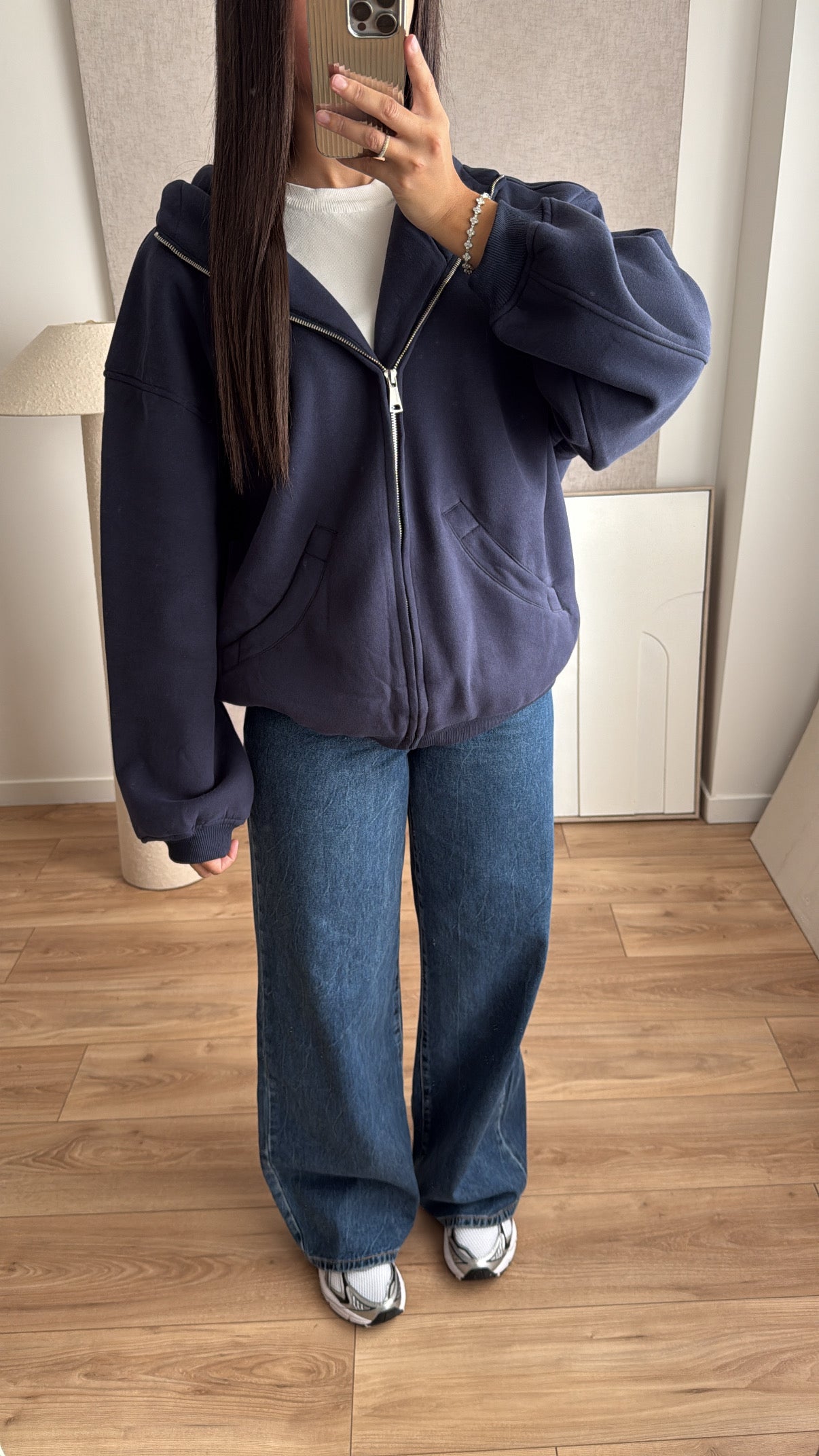 Sweat à capuche oversize en coton [bleu marine]