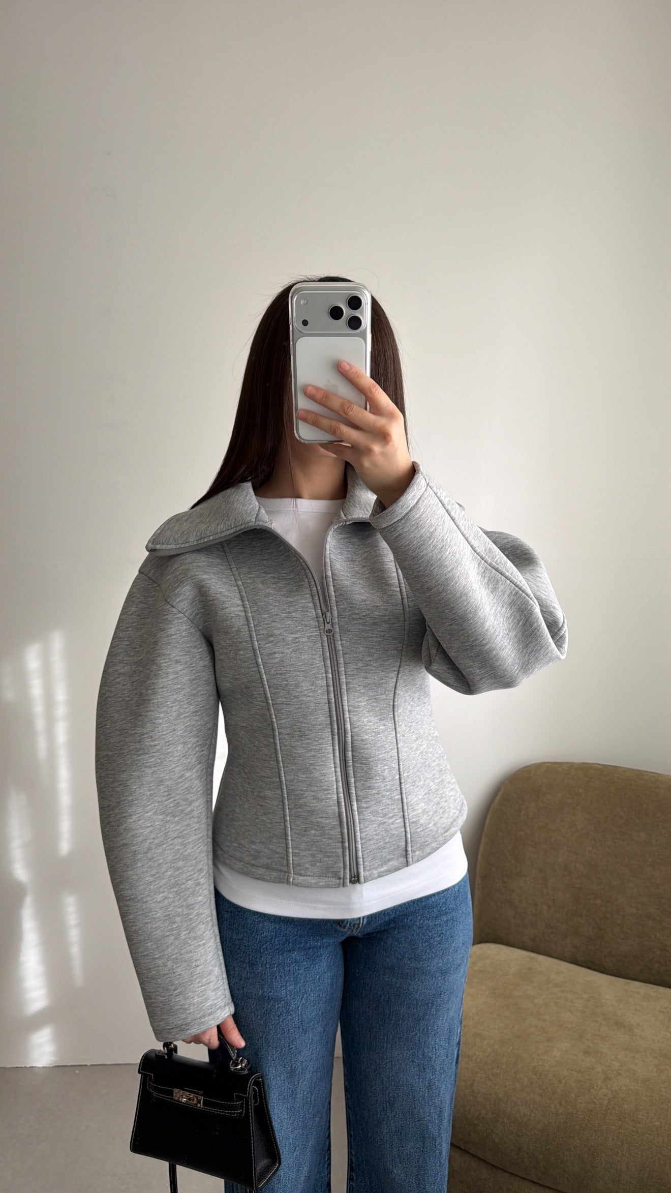 Veste cintrée à manches bouffantes [gris]