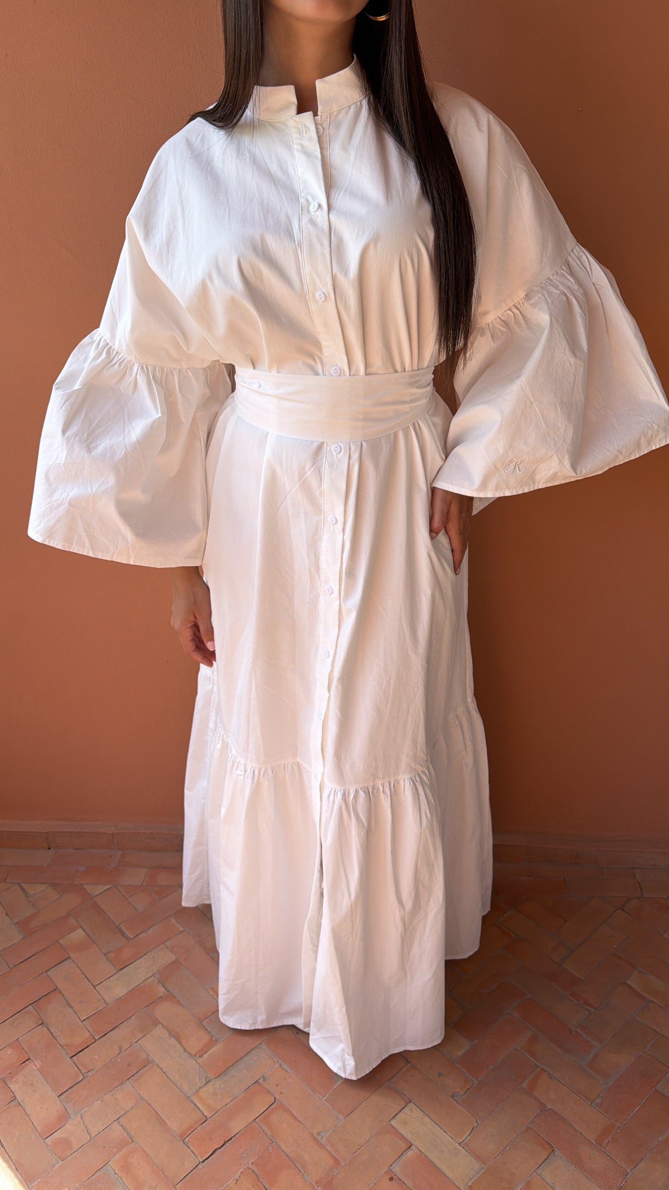 Robe longue loose en coton [blanc]