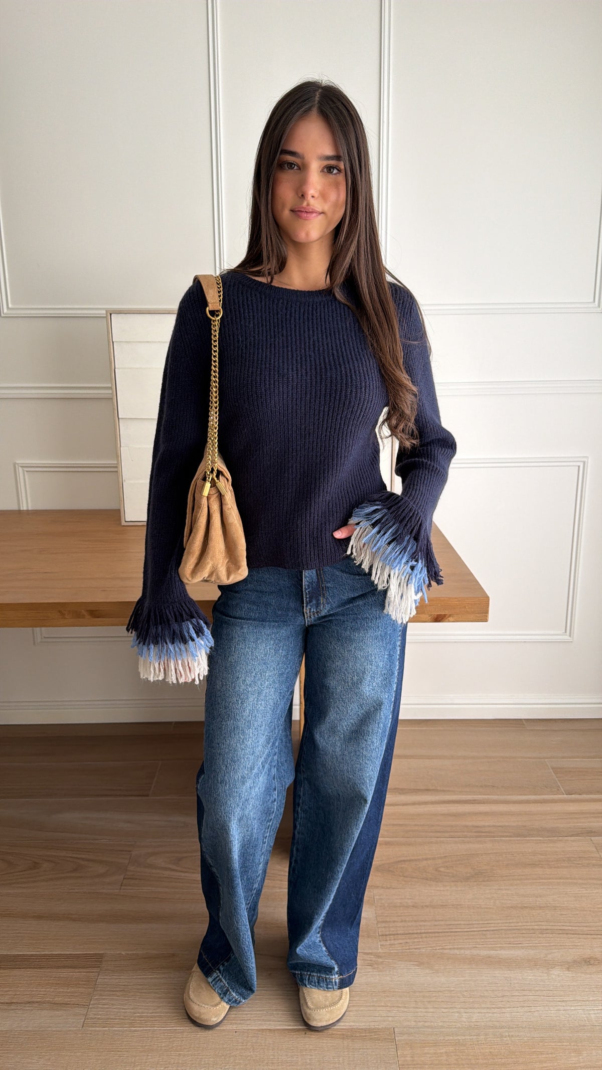 Jean bicolore coupe wide leg [bleu foncé]