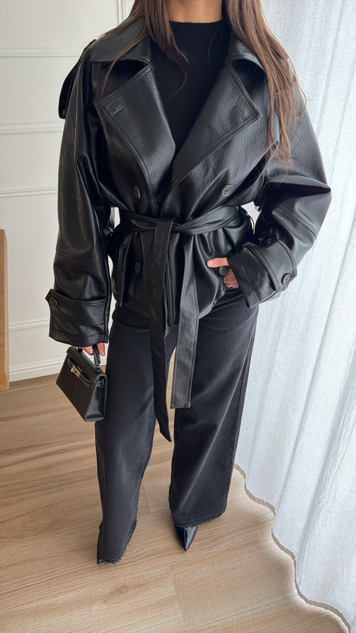 Trench loose en simili cuir [noir]