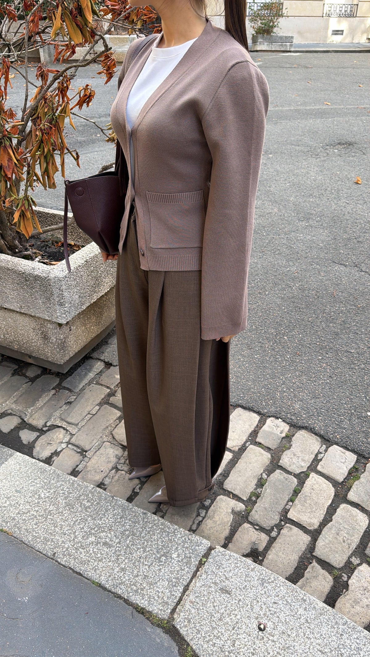 Pantalon ample à plis structuré [marron chiné]