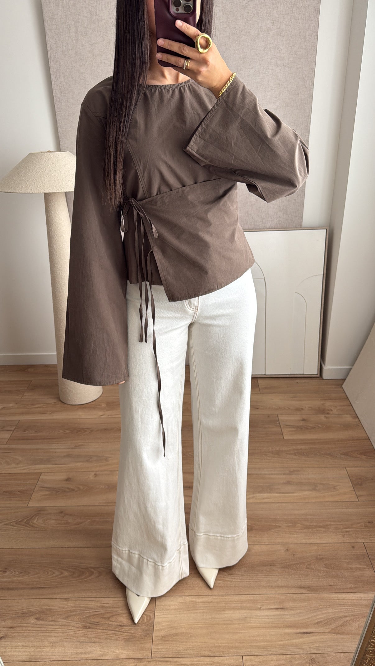 Chemise à manche évasée en coton [marron]