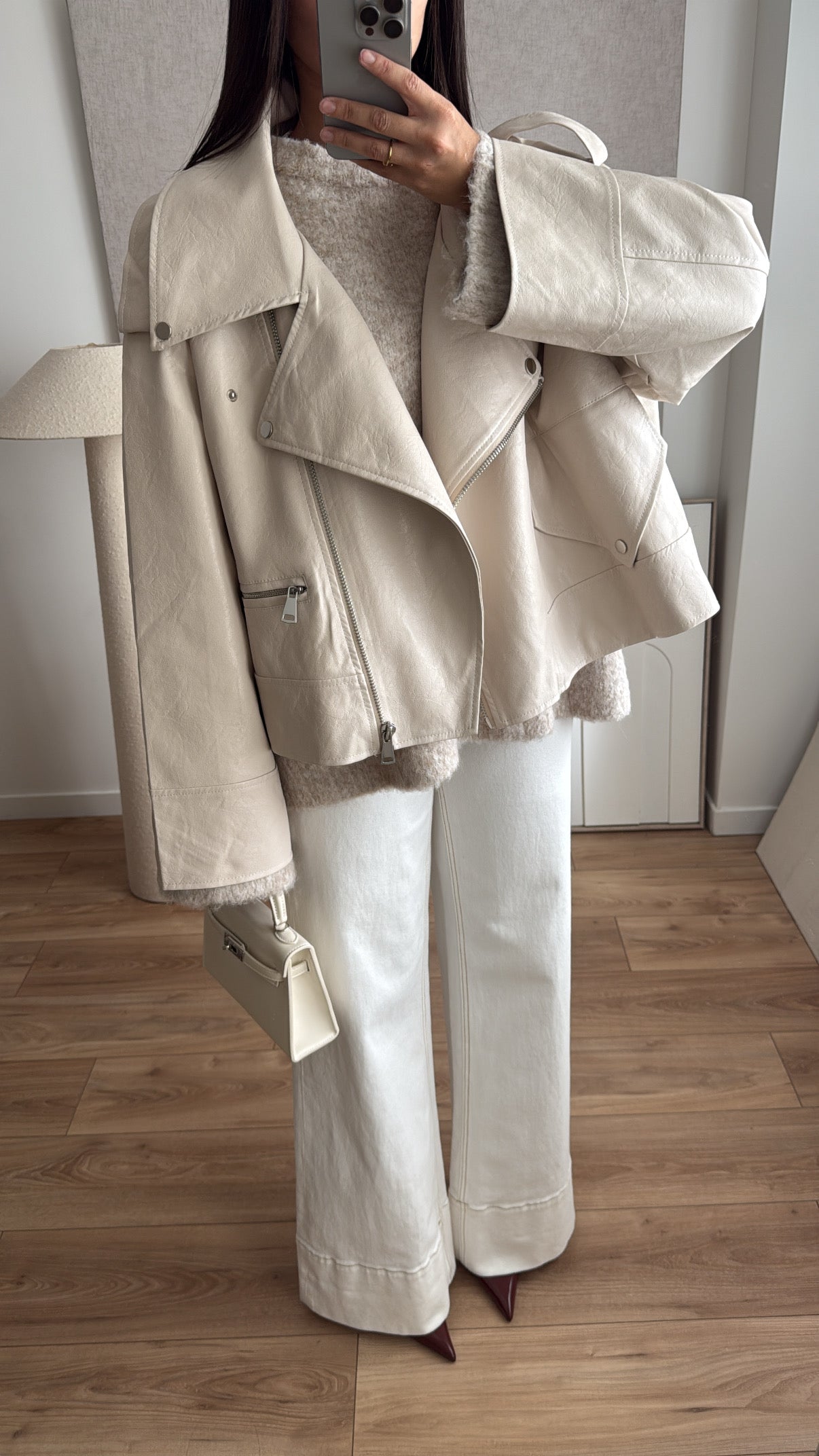 Veste en simili cuir oversize [beige crème]