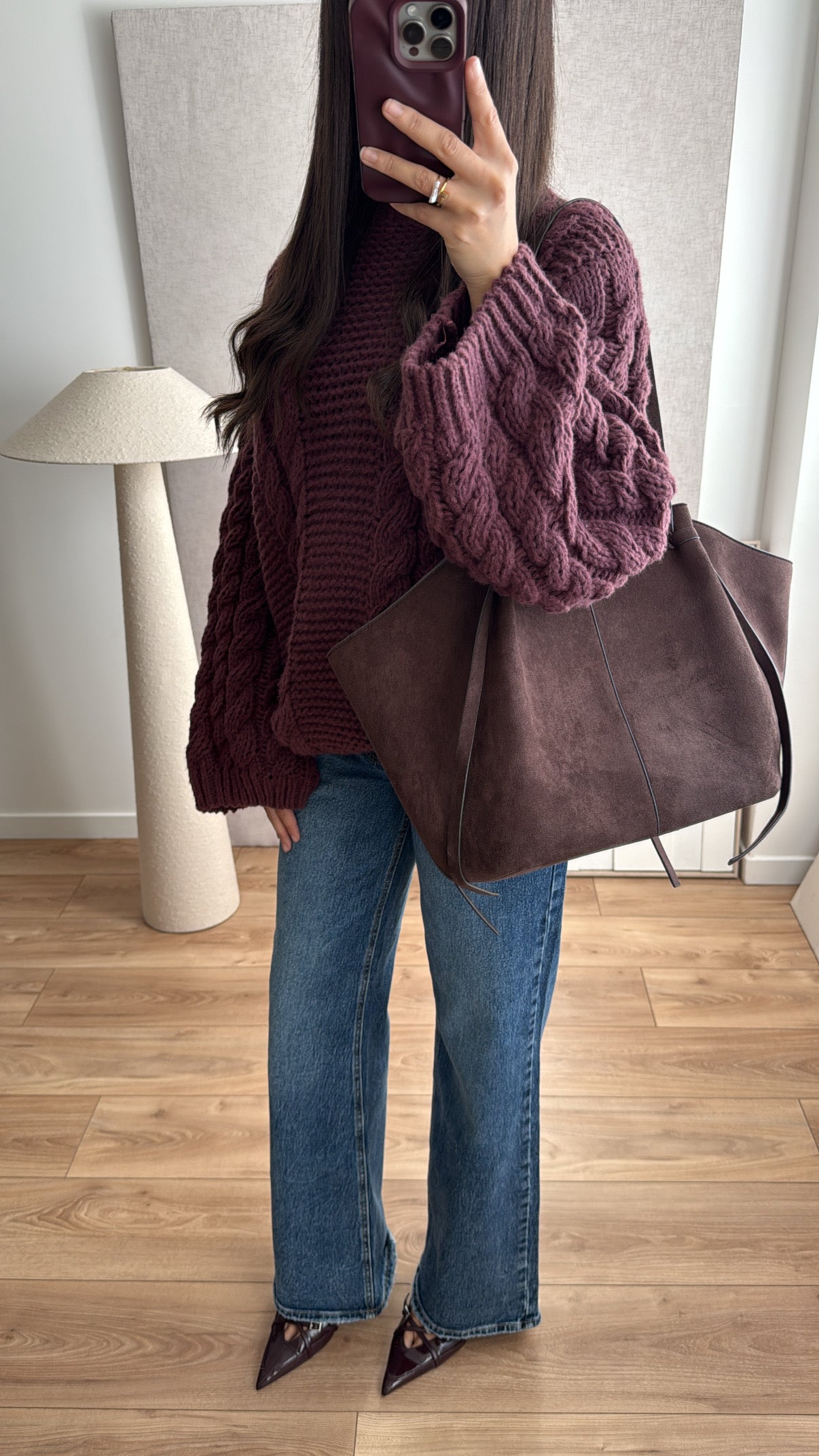 Pull torsadé à manche ample [bordeaux]