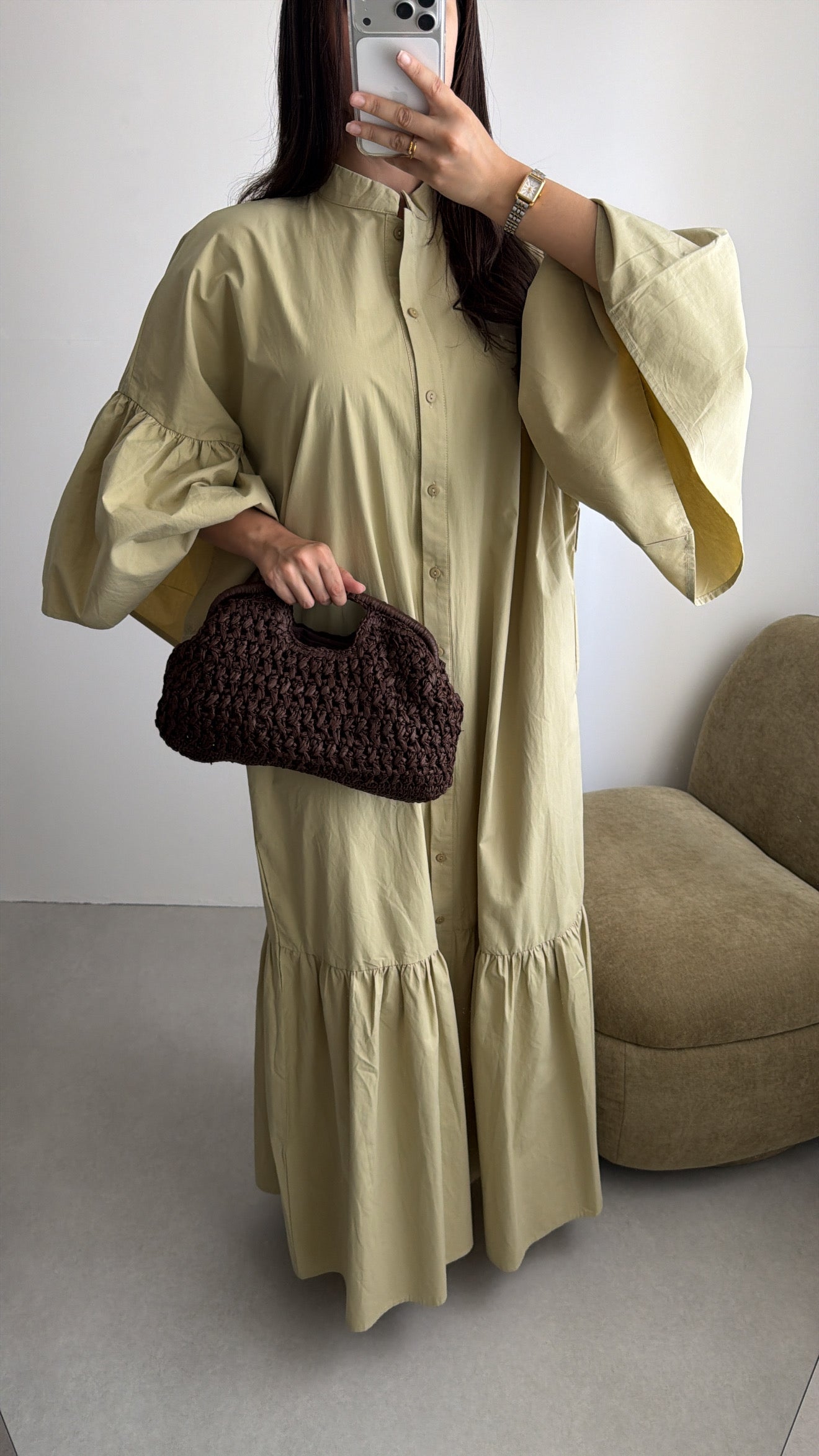 Robe longue loose en coton [kaki]