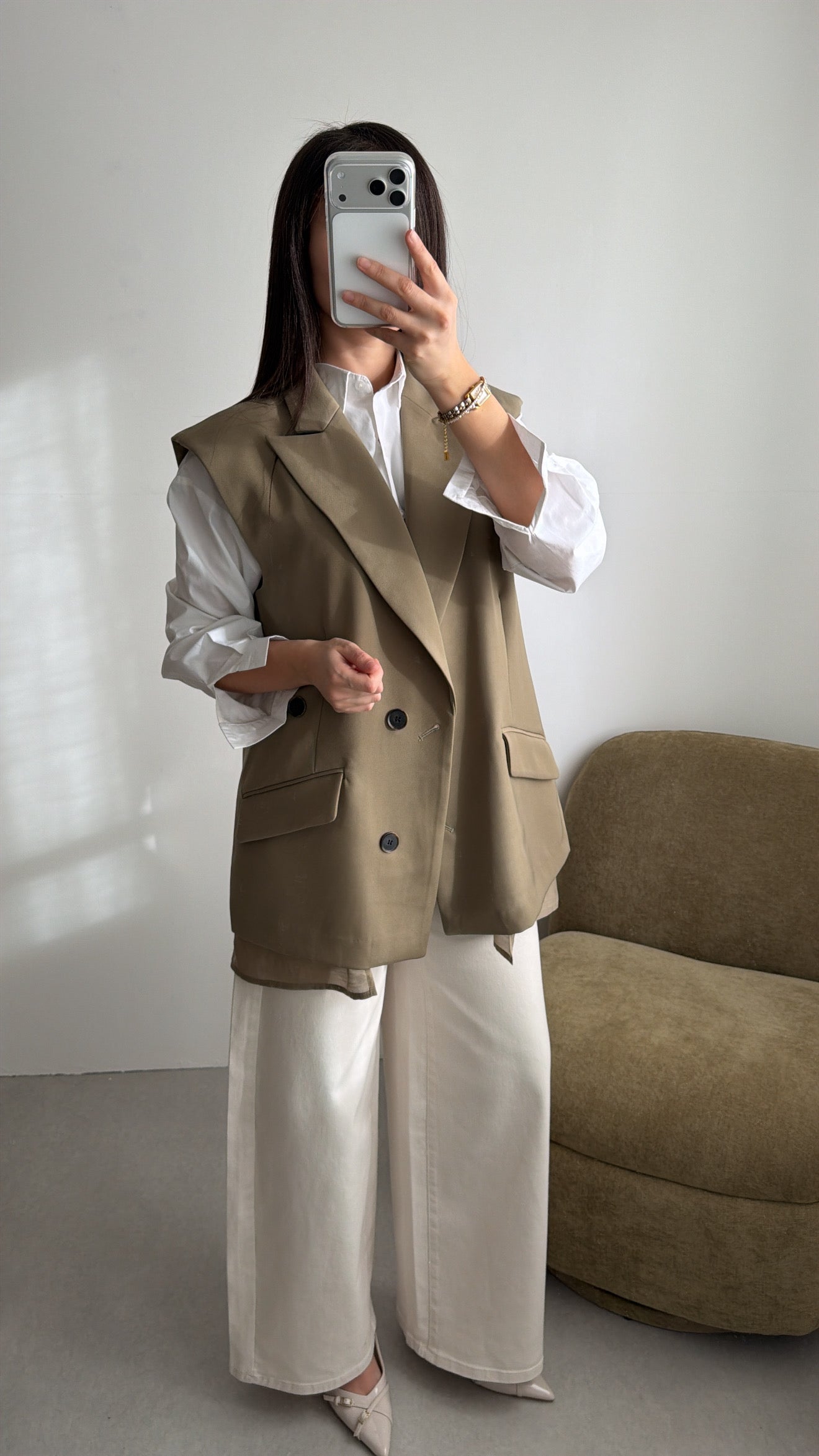 Blazer Layering sans manches [kaki]