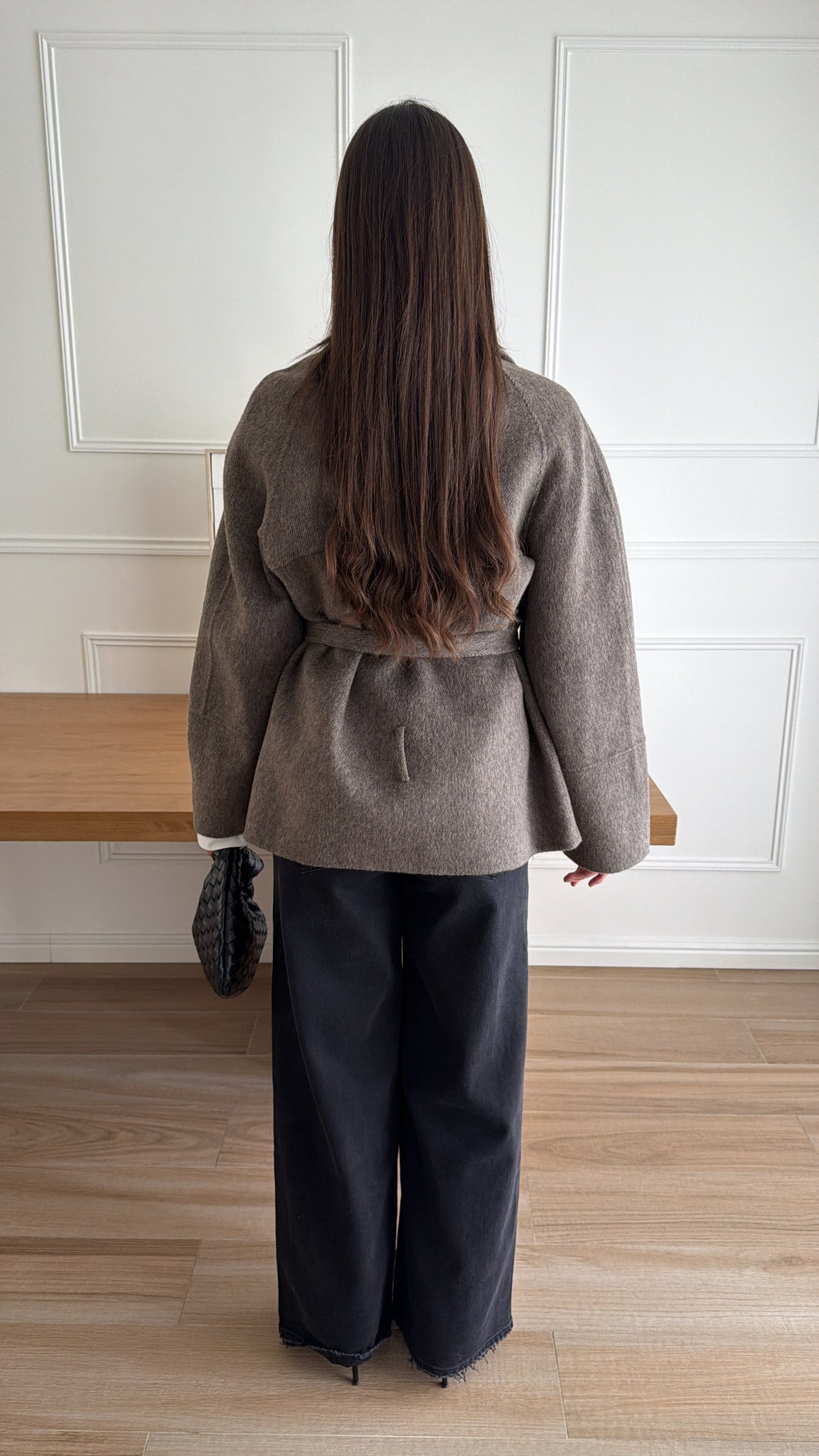 Manteau croisé en laine avec ceinture [taupe]