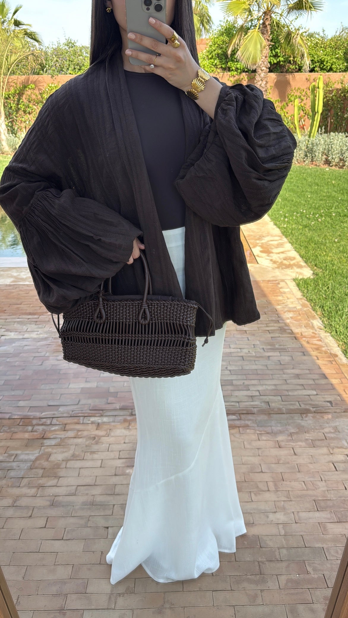 Gilet brodé en 100% coton [ marron ]