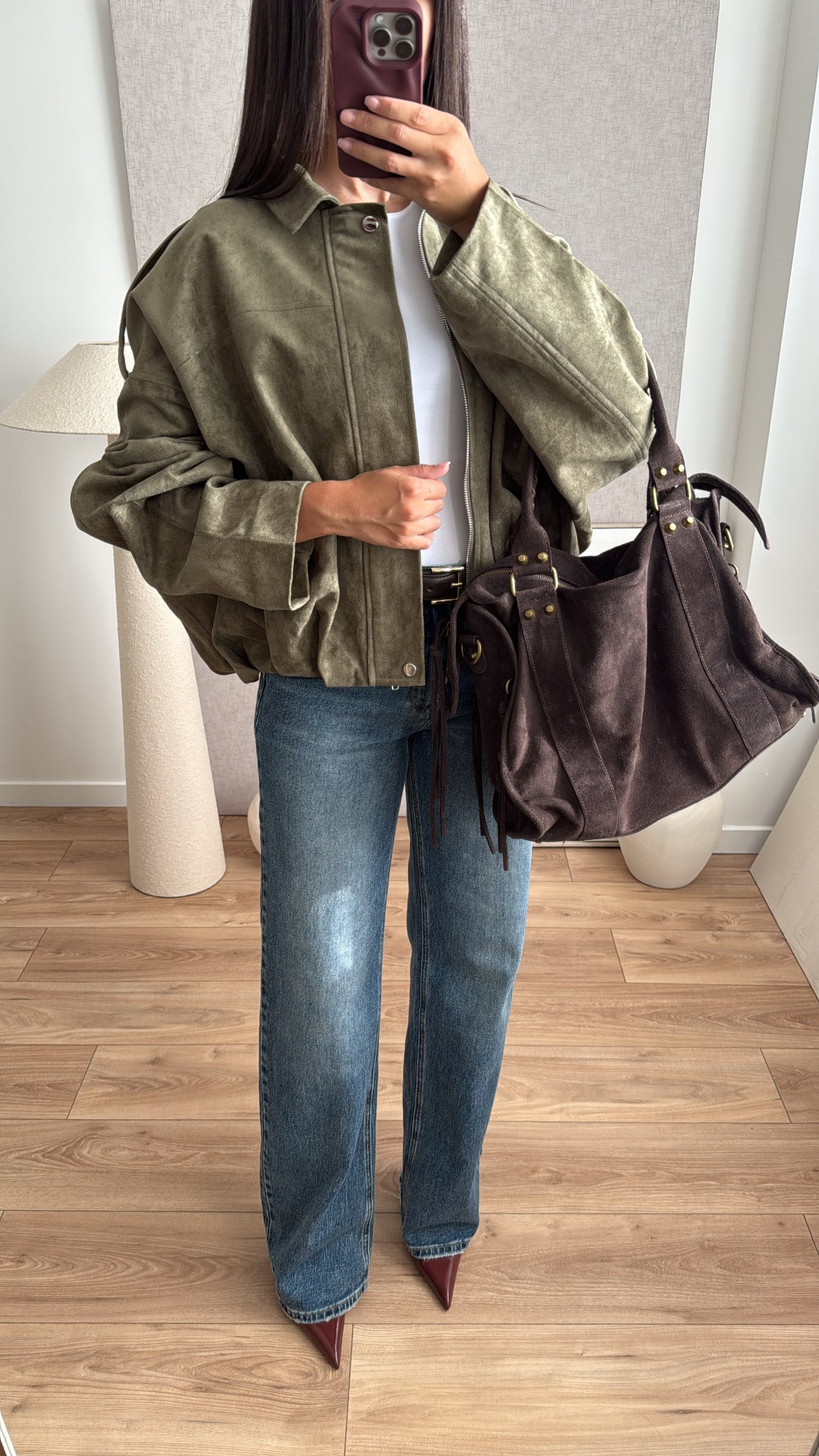 Veste oversize en suédine [kaki]