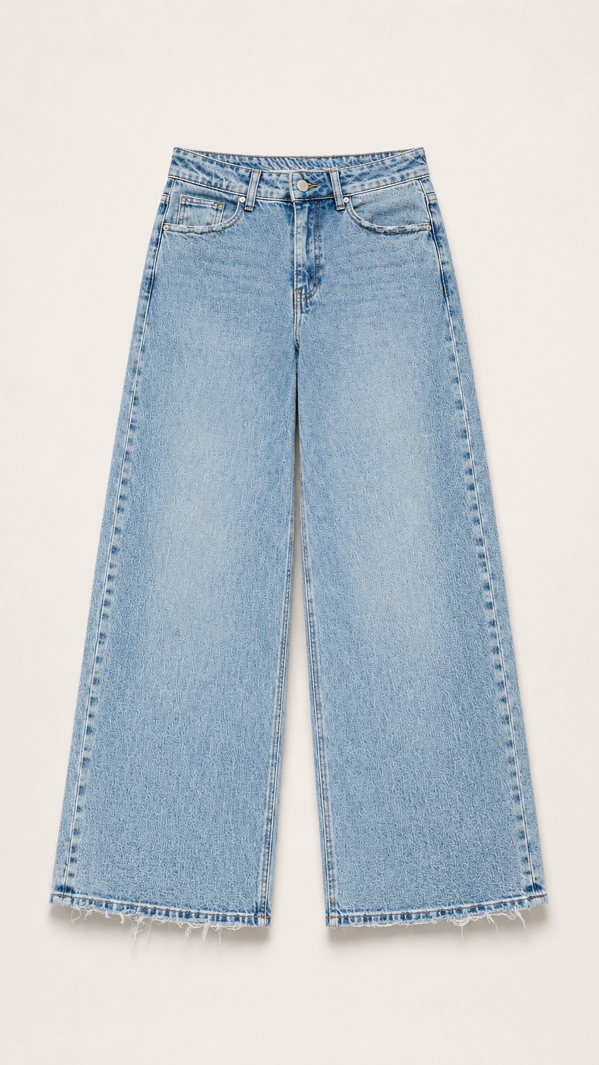Gerade geschnittene, ausgefranste Jeans [Blue Denim]