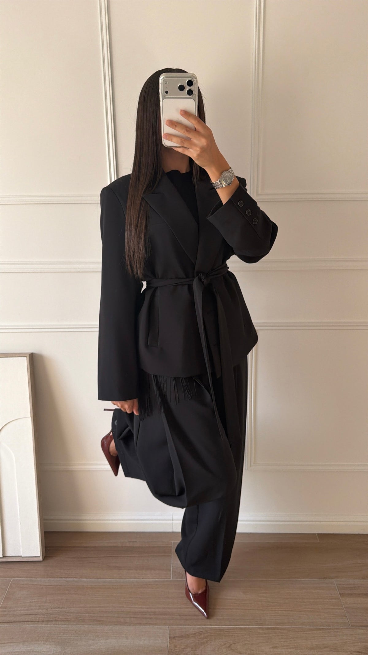 Pantalon ample à plis structuré [noir]