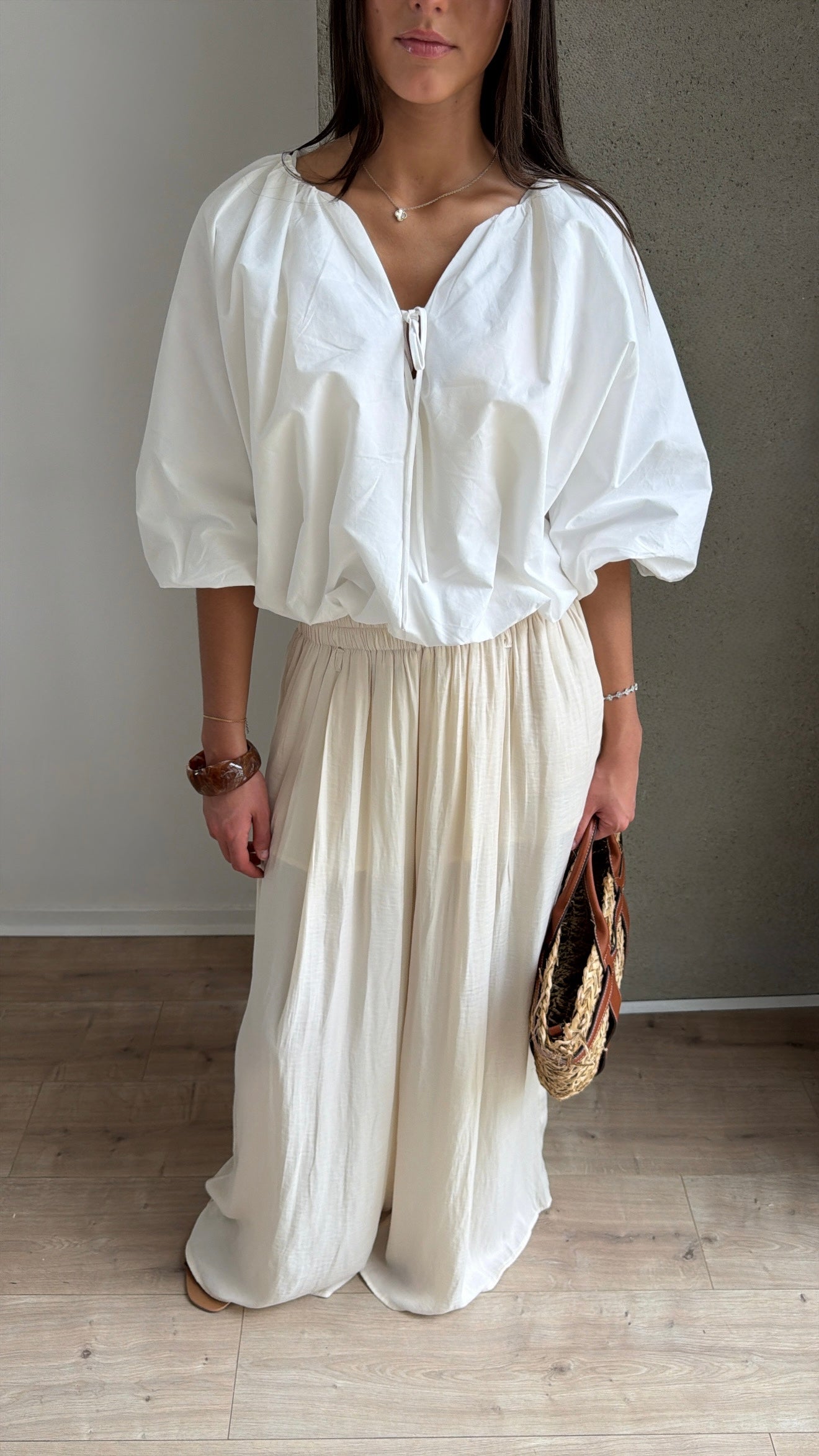 Pantalon fluide large [beige]