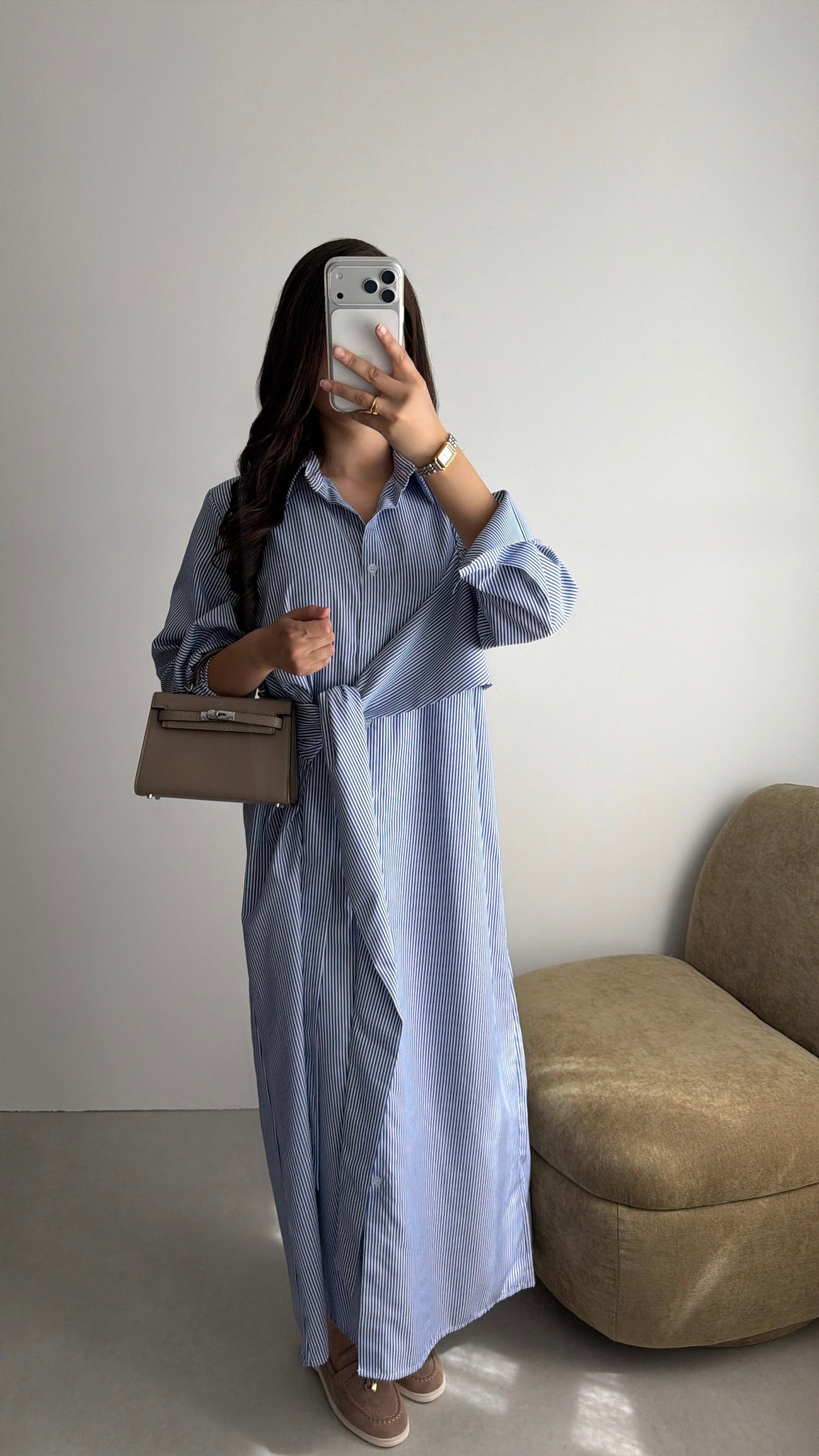 longue robe asymétrique chemise [marine]