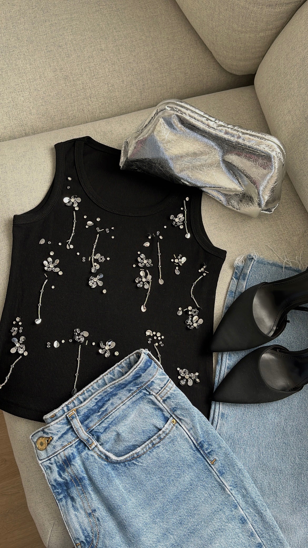 Black sequin tank top