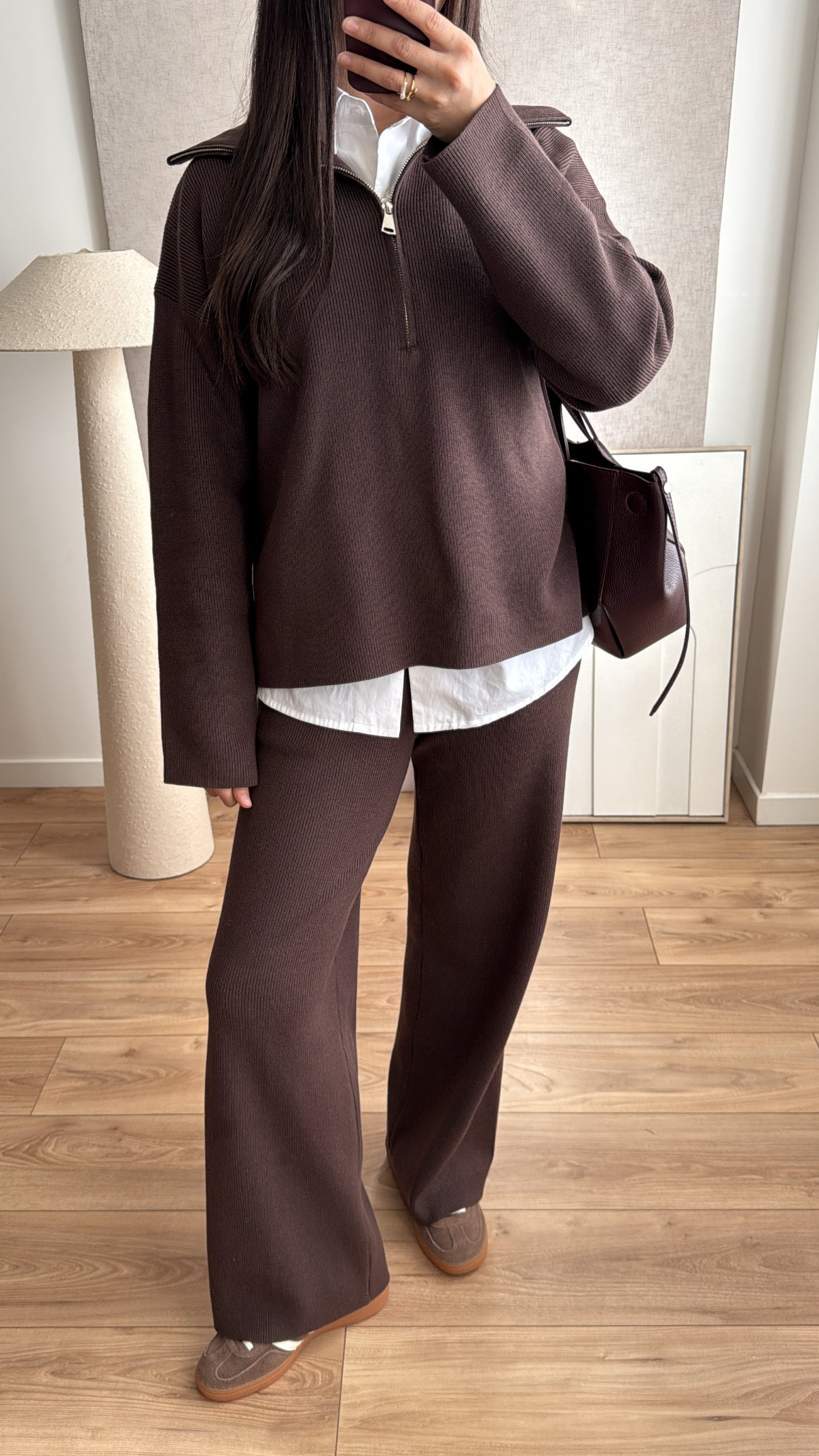 Ensemble en maille côtelée [marron]