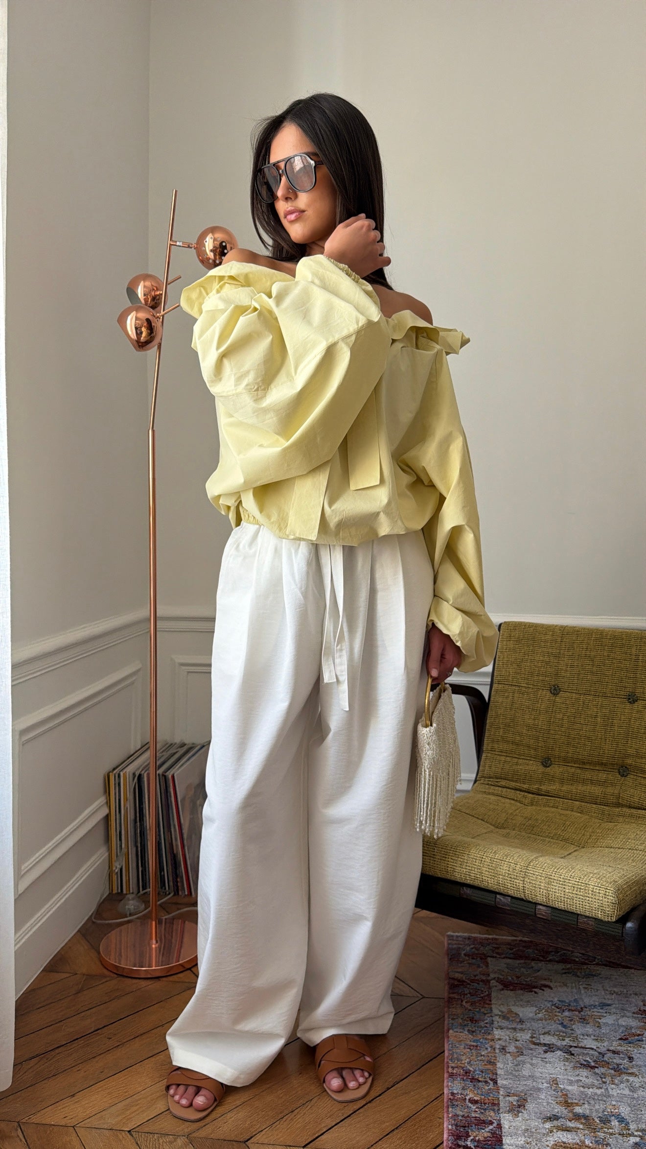 Blouse bouffante portée épaule [jaune]