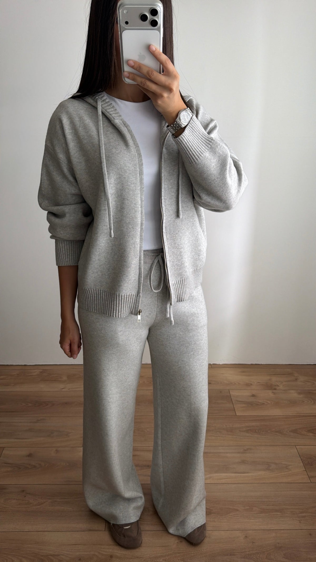 Ensemble en maille à capuche [gris]