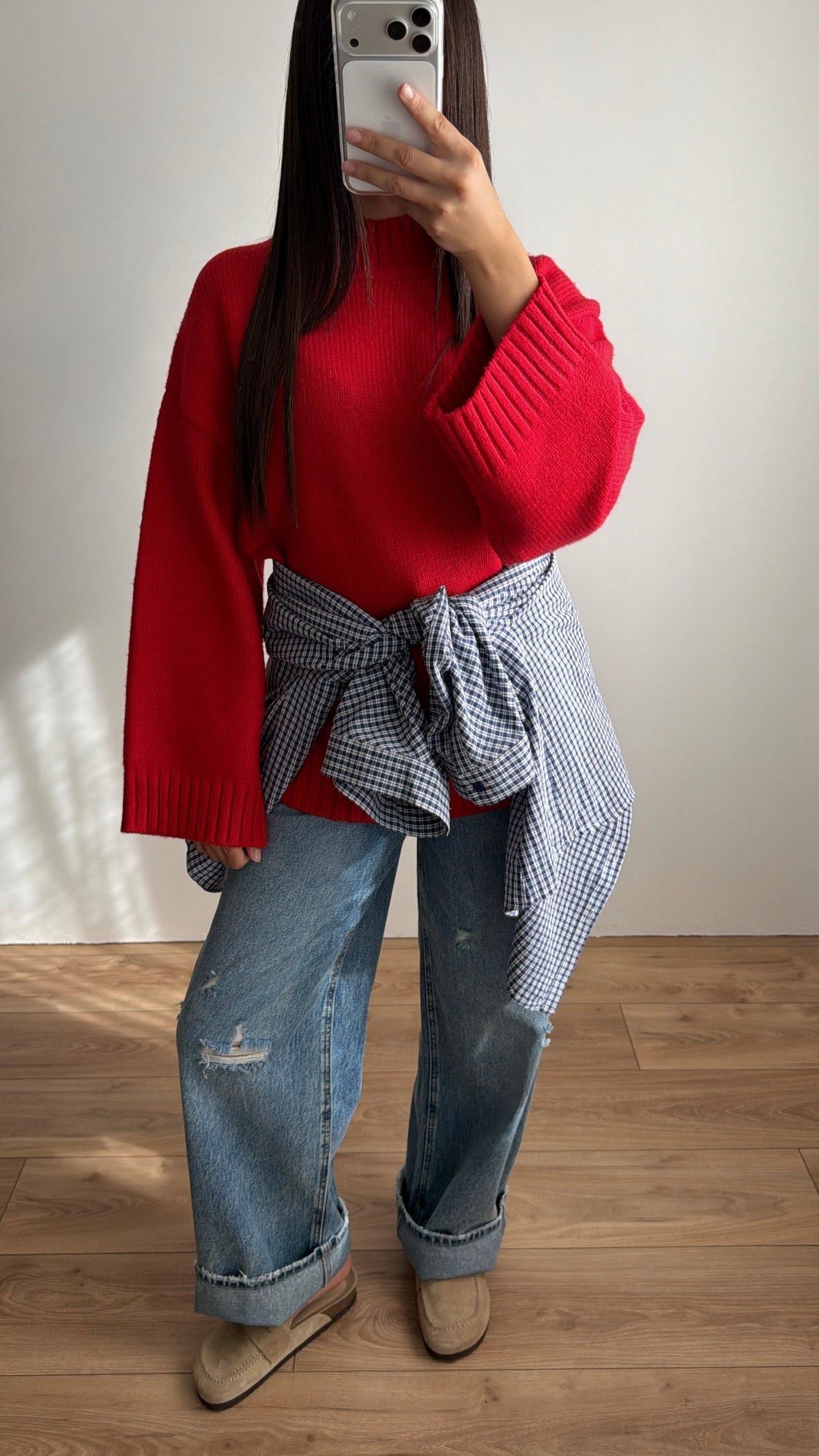 ELEN high-neck sweater with wide sleeves [Burgundy]