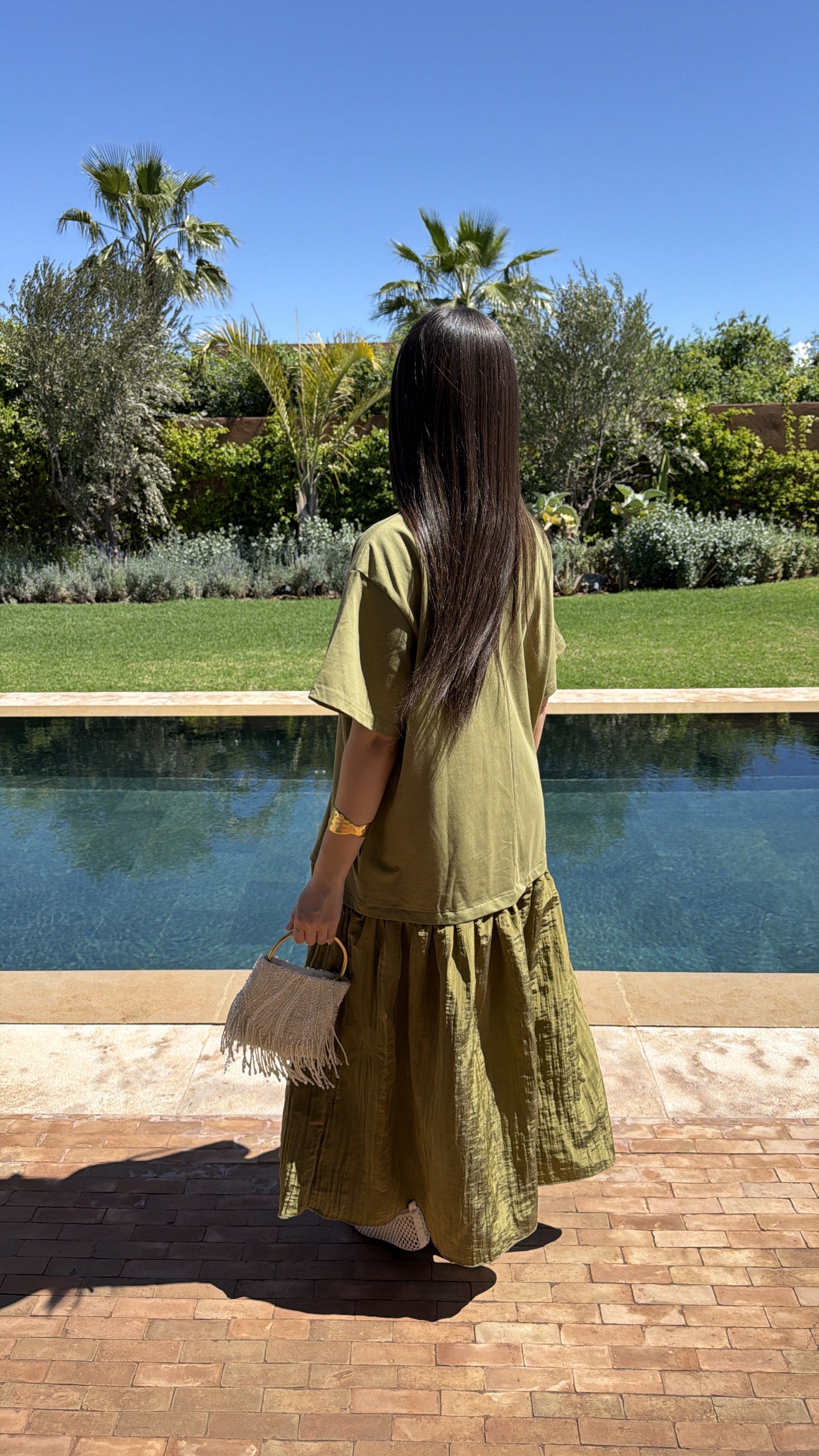 Longue robe bi-matière [vert]