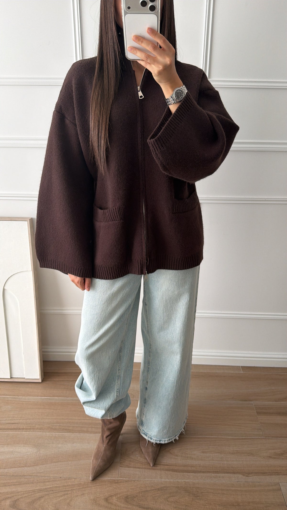 Gilet long à manches amples AZAN [Marron]