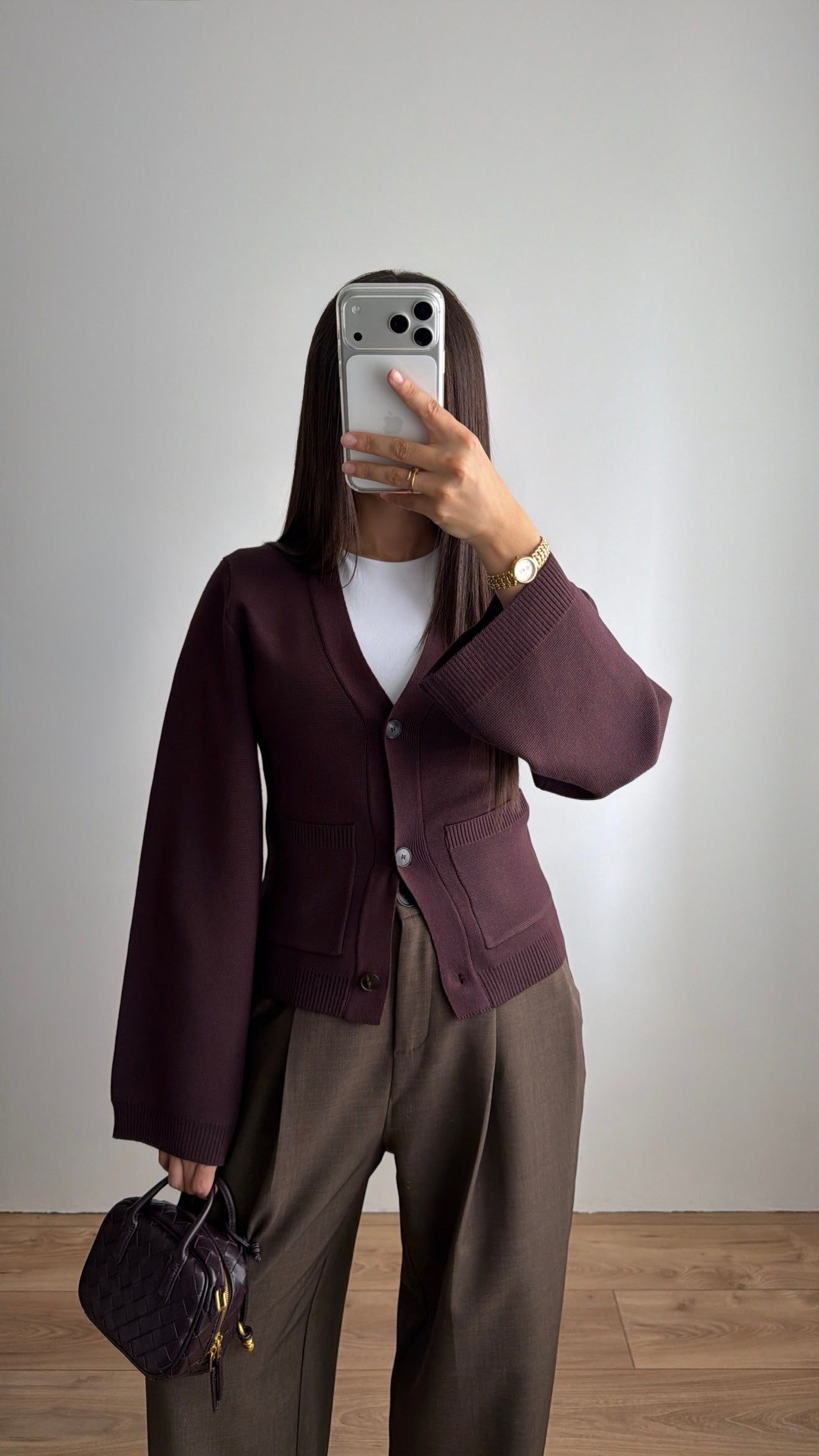Cardigan cintrée en maille douce [BORDEAUX FONCÉ]