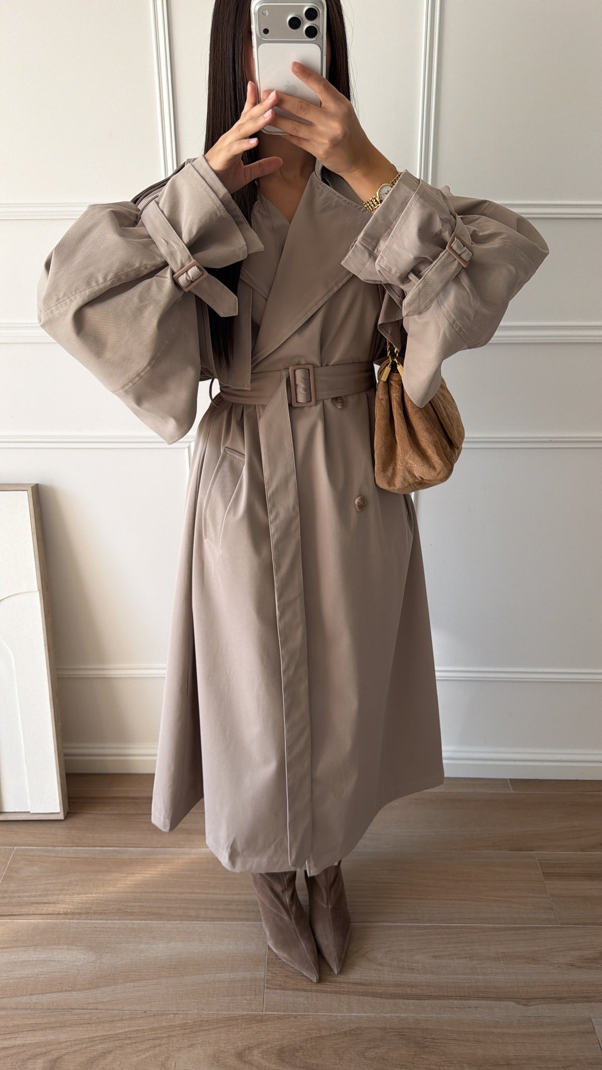 Long trench oversize à volants MELI [beige]