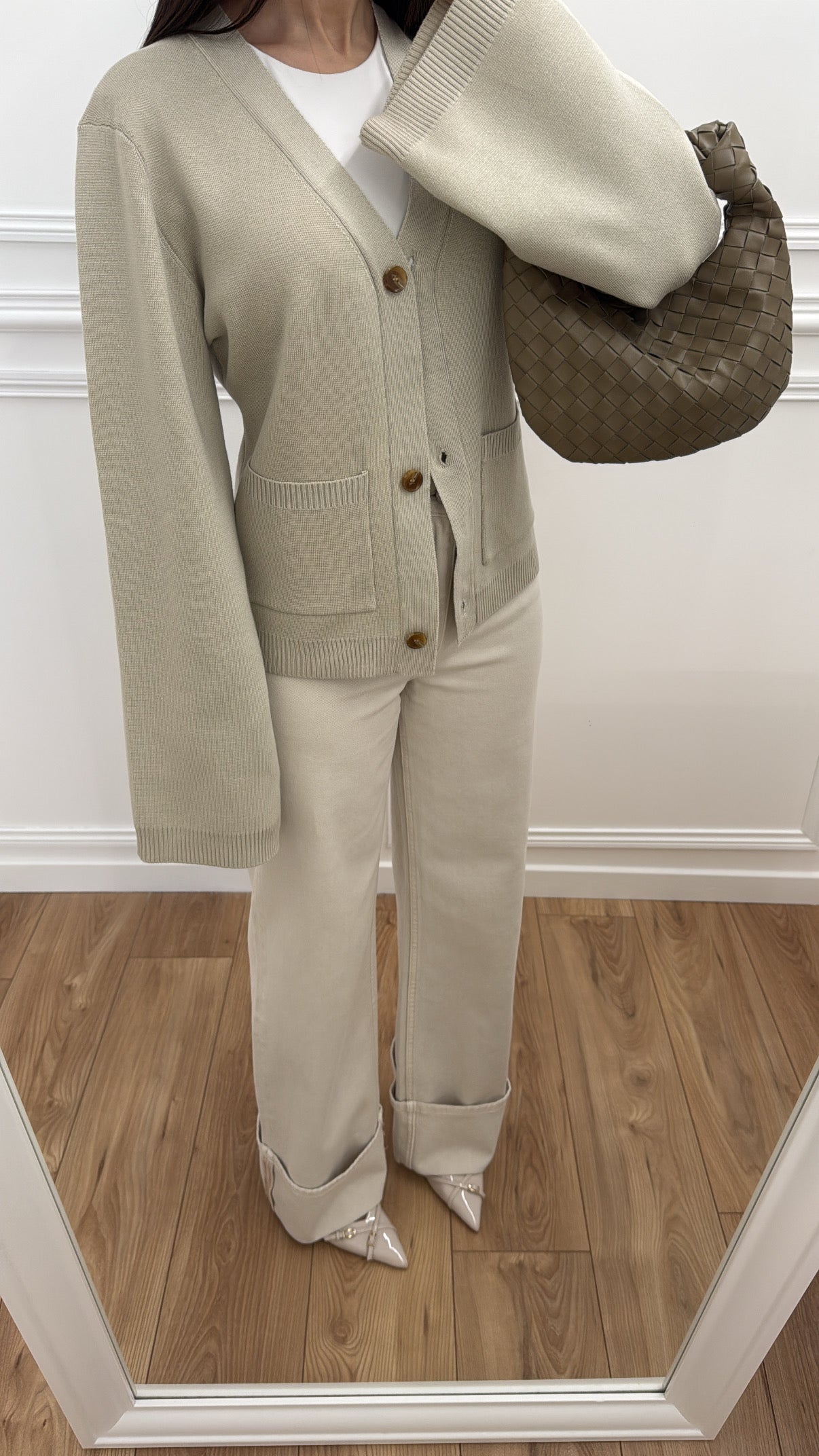 Fitted knit cardigan [sage green]