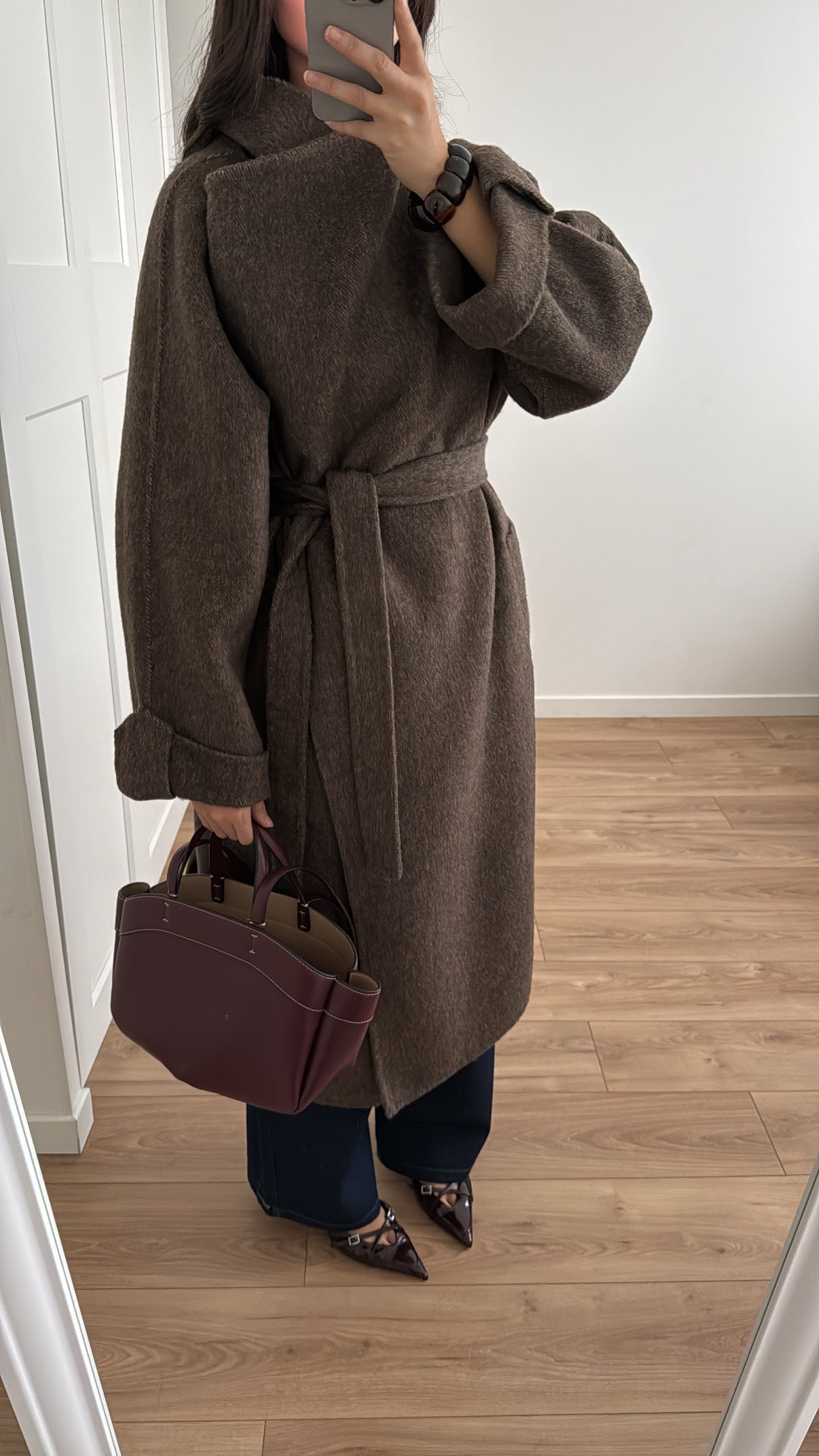 Long manteau en 100% laine [ MATILDE - MARRON ]