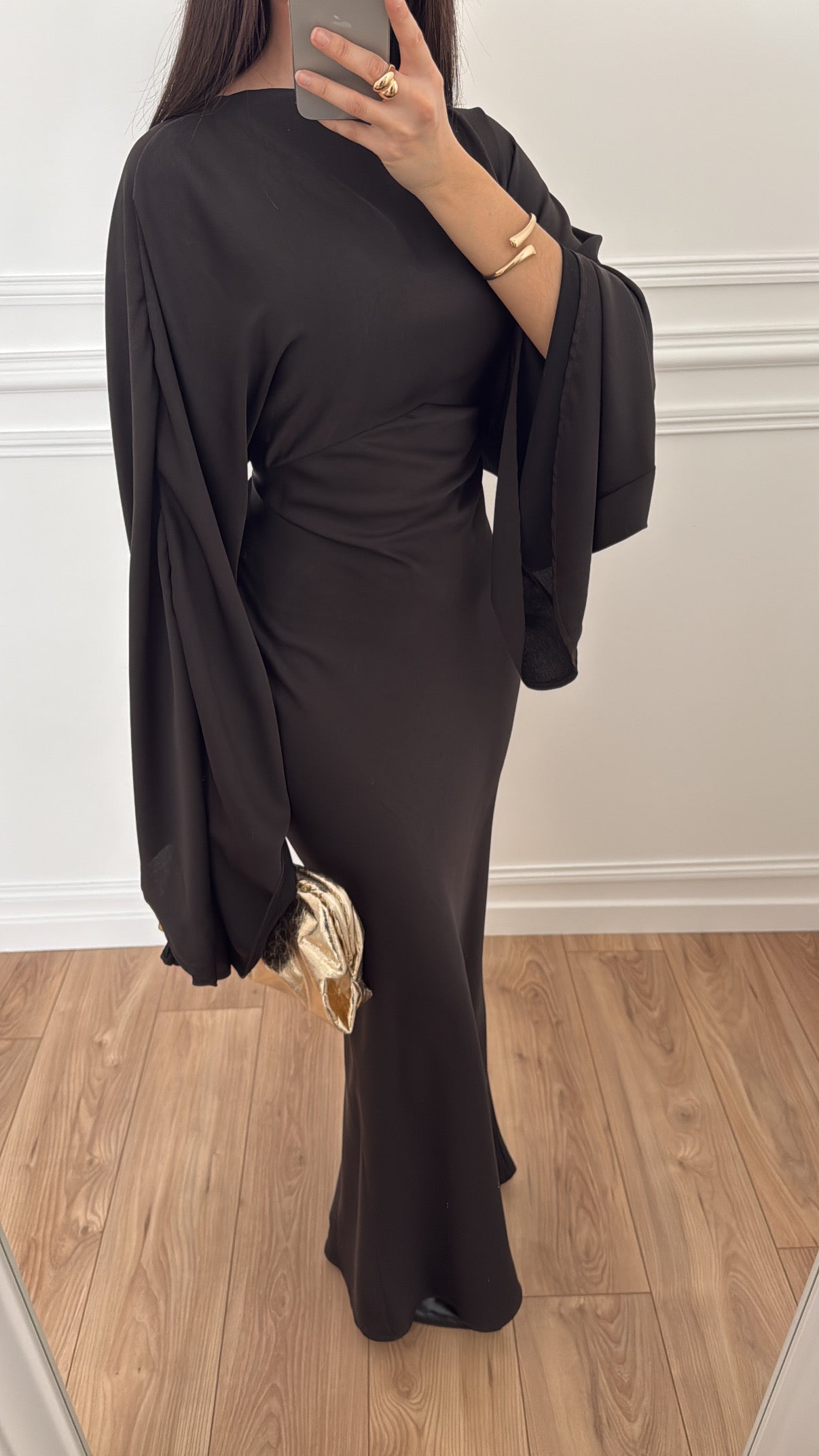 Long fitted dress [dark brown]