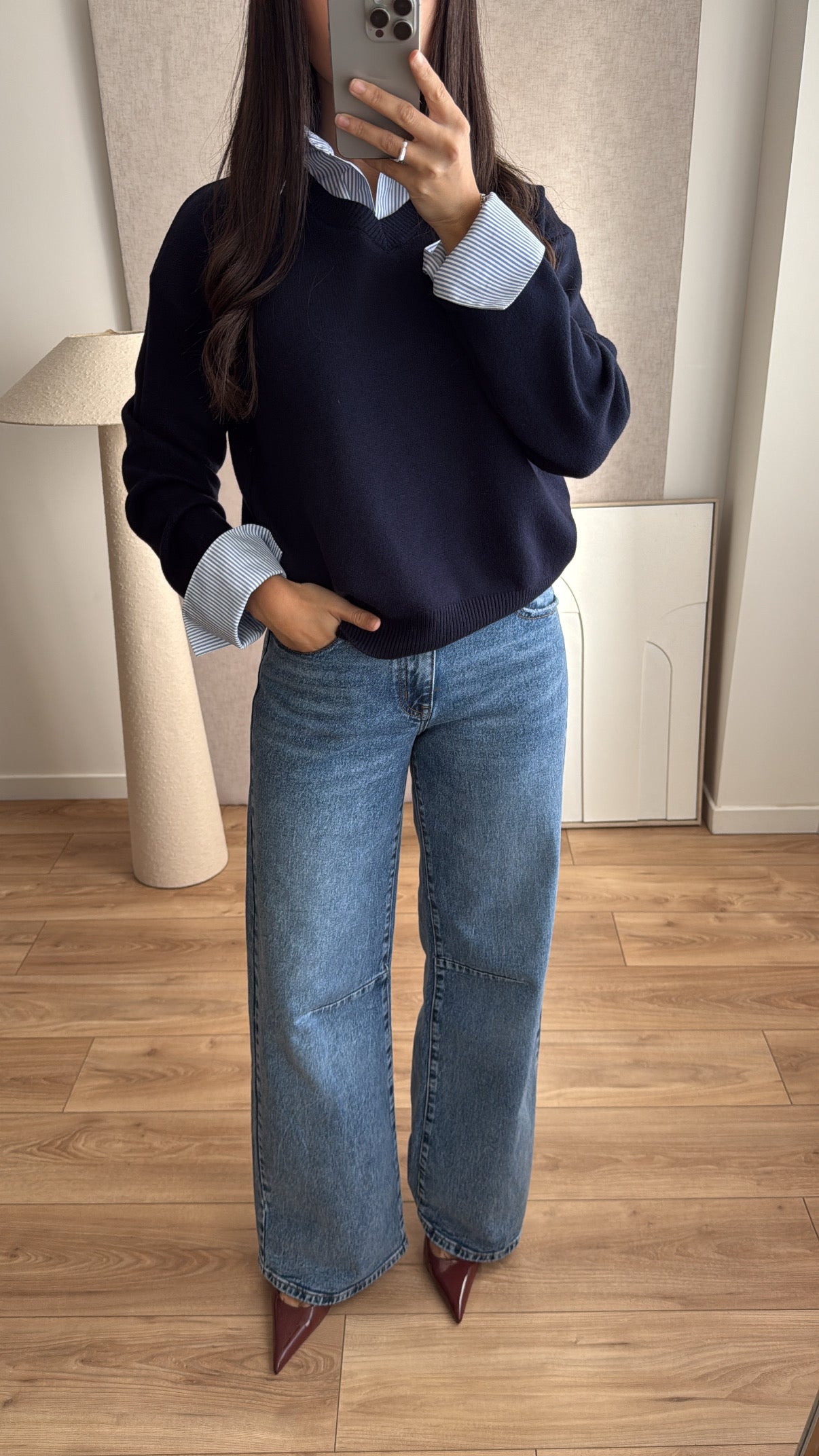 Pull chemise casual [bleu marine]