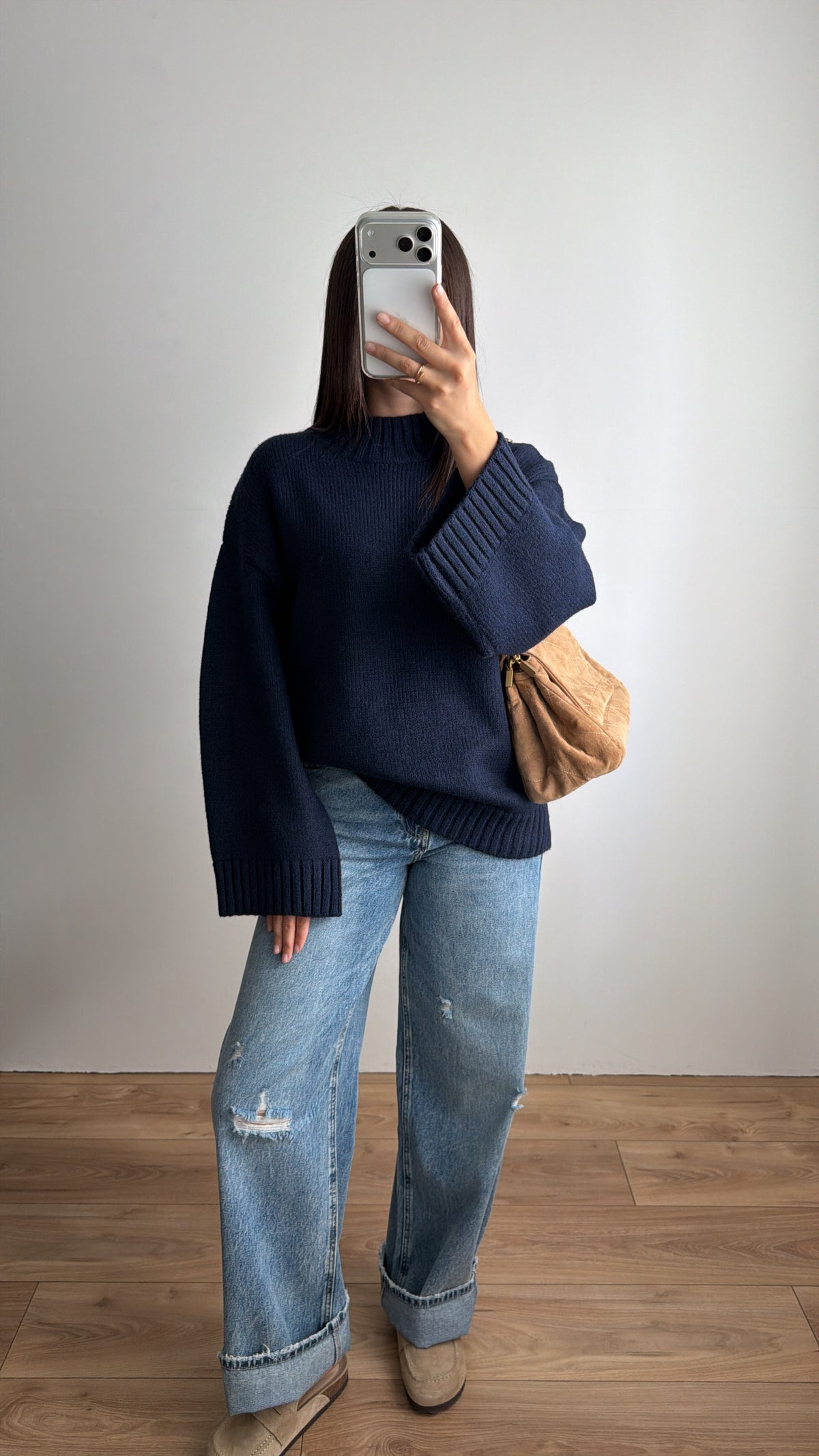 ELEN high-neck sweater with wide sleeves [Burgundy]