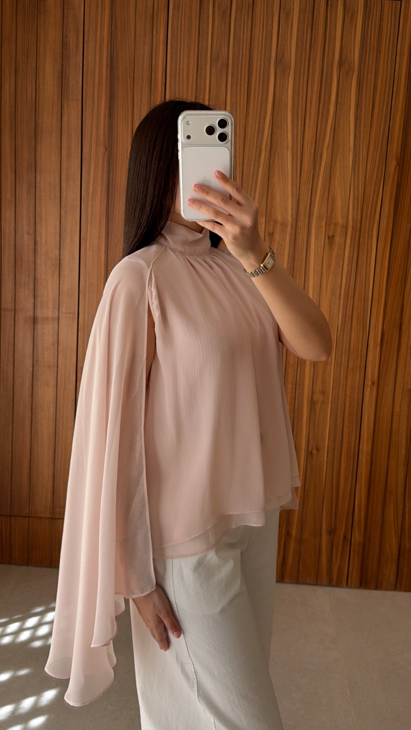 Blouse à cape en tulle [rose]