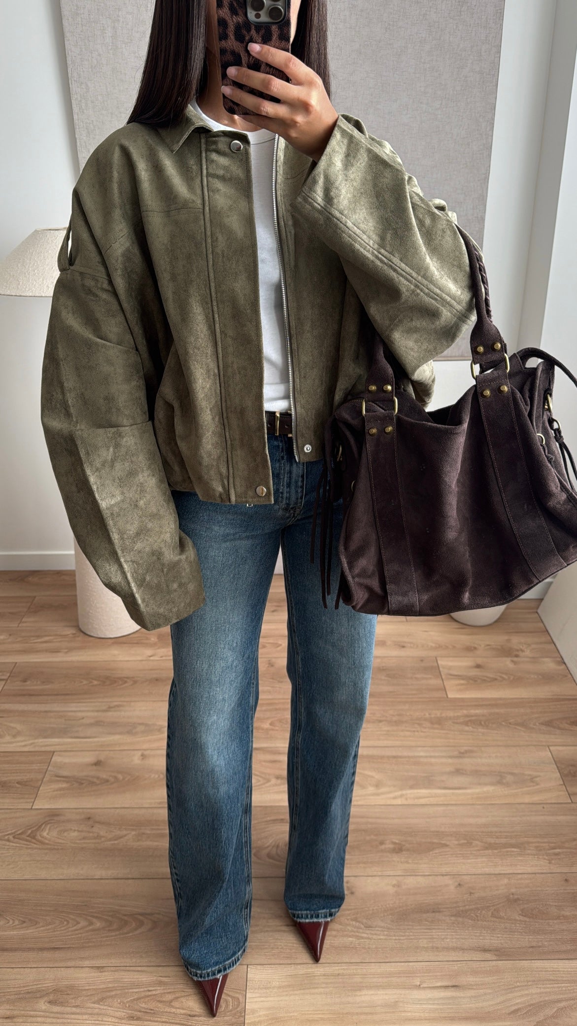 Veste oversize en suédine [kaki]