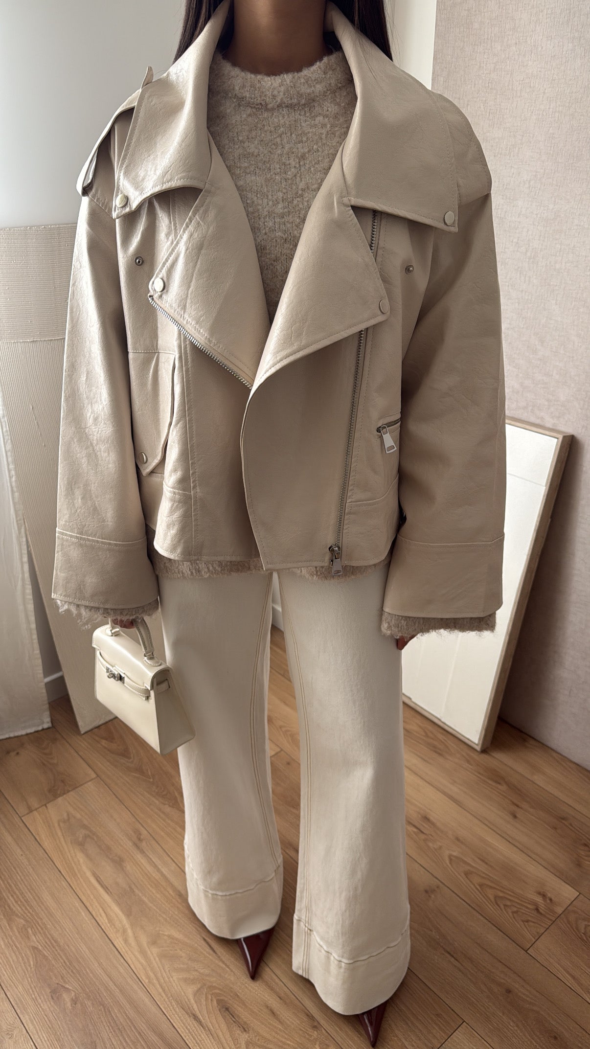 Veste en simili cuir oversize [beige crème]