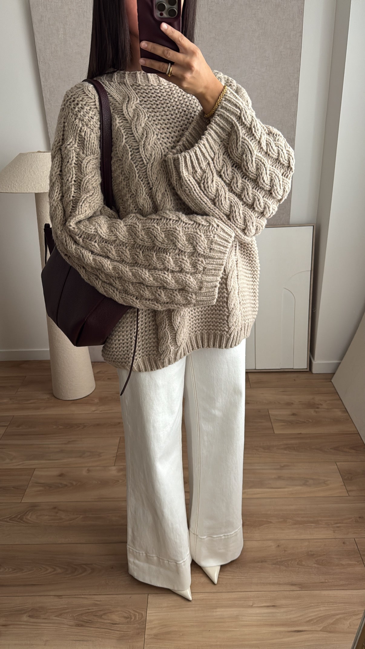 Pull torsadé à manche ample [taupe]