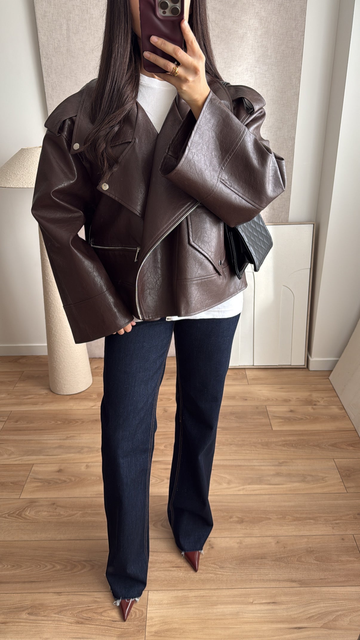 Veste en simili cuir oversize [marron]